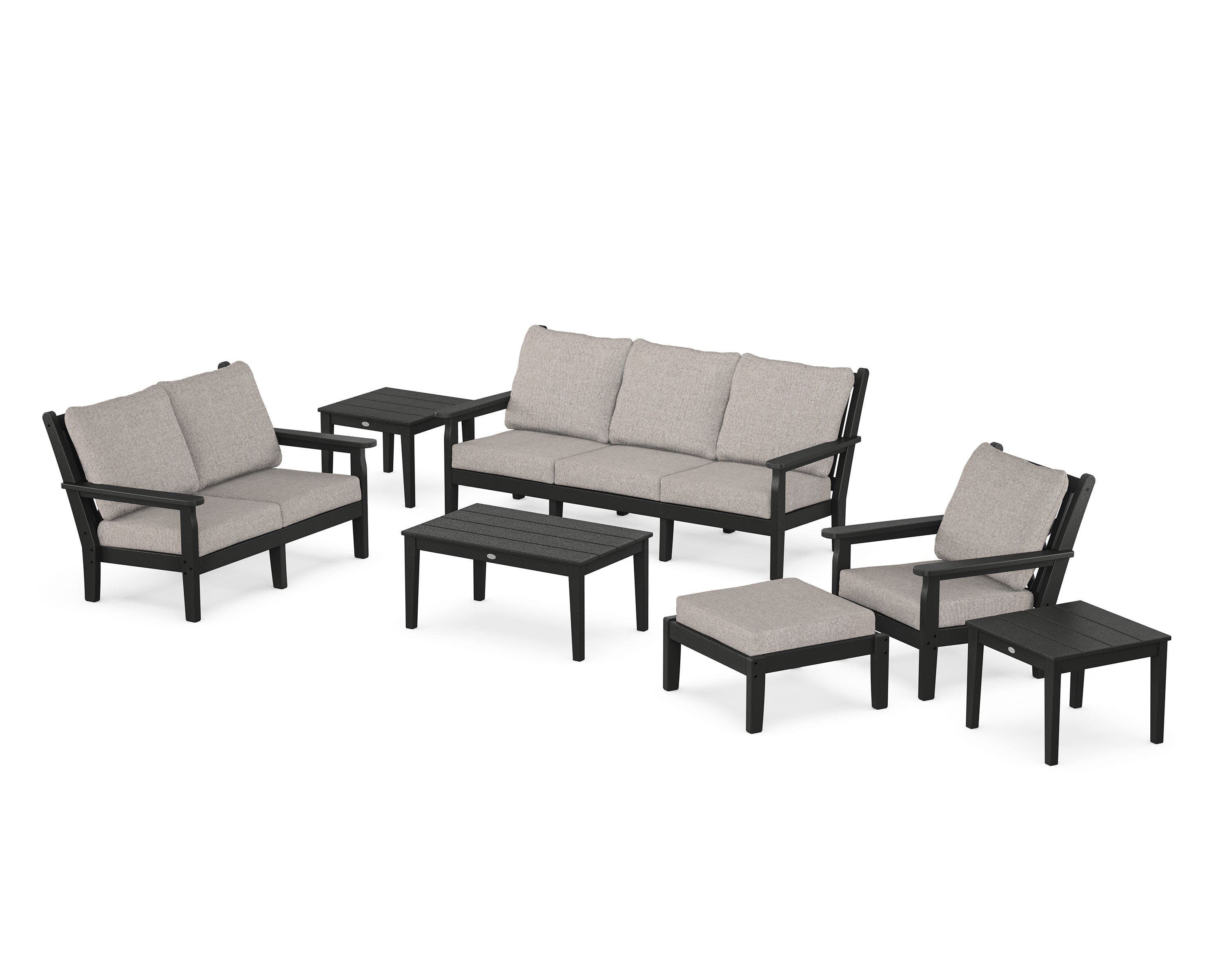 Chippendale 7-Piece Deep Seating Set in Black / Weathered Tweed