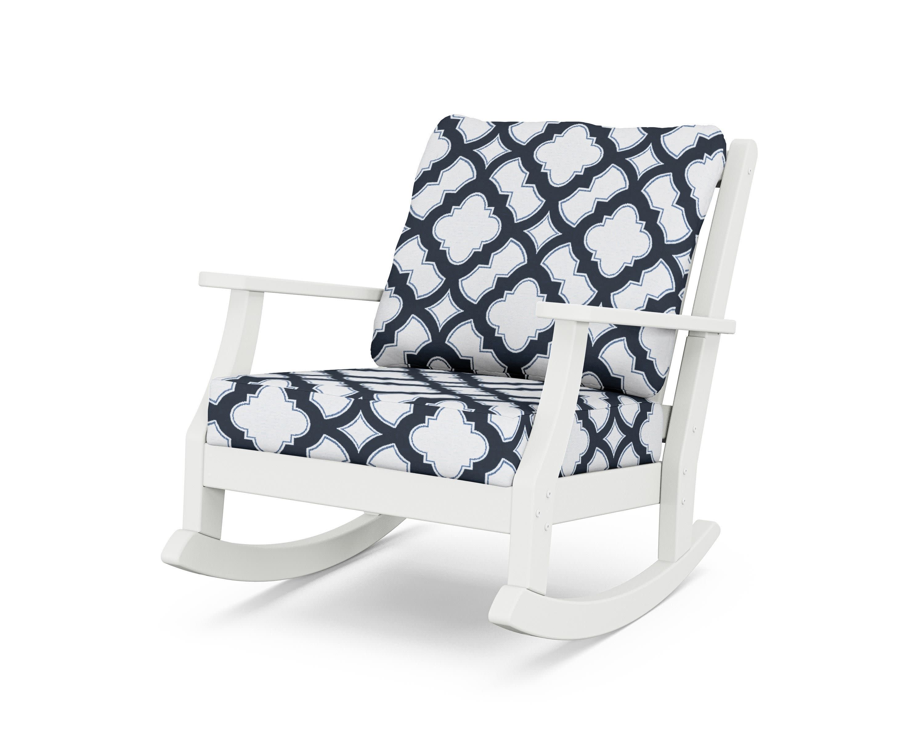 Wovendale Deep Seating Rocking Chair in White / Trellis Marine Indigo