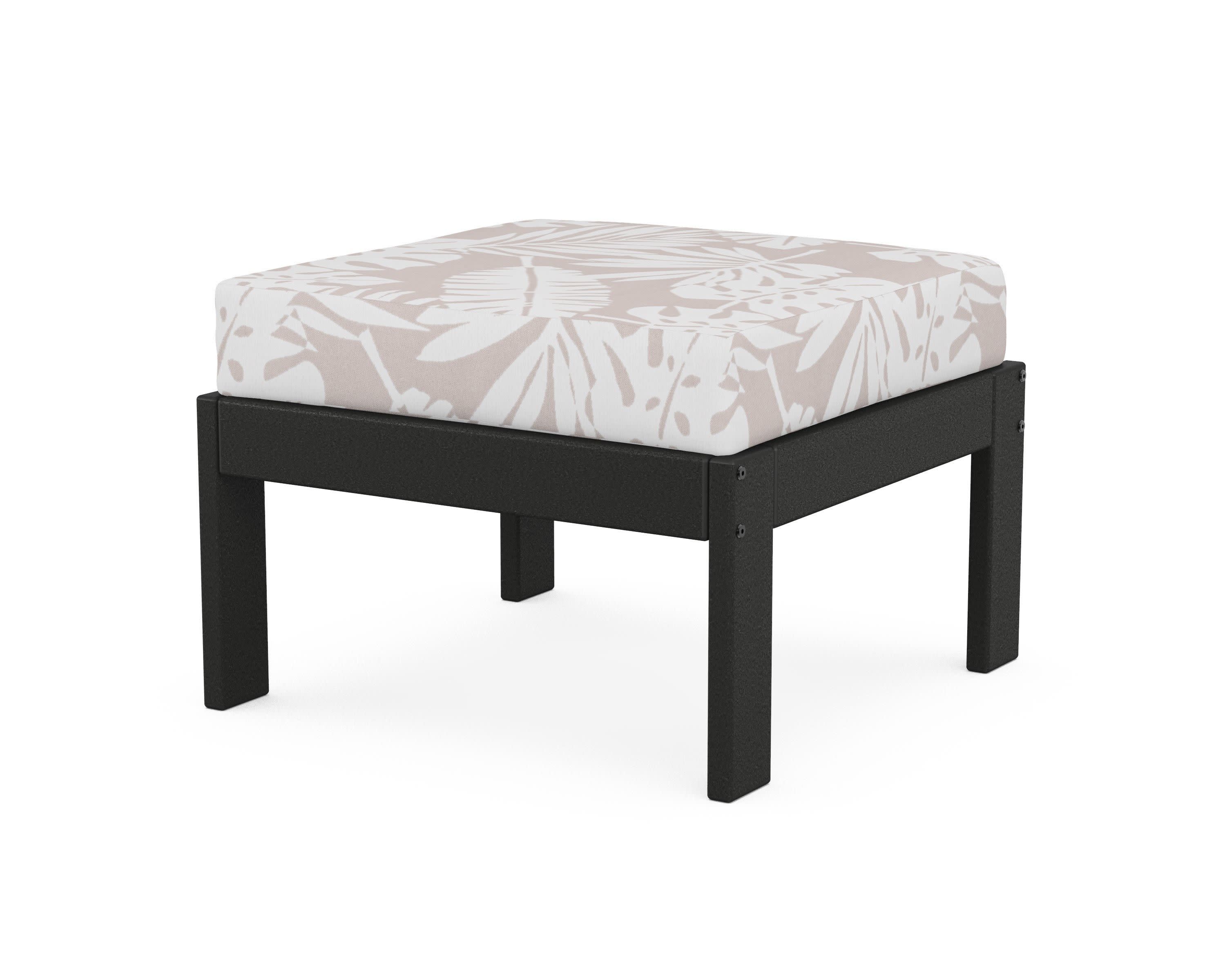 Vineyard Modular Ottoman in Black / Leaf Dune Burlap