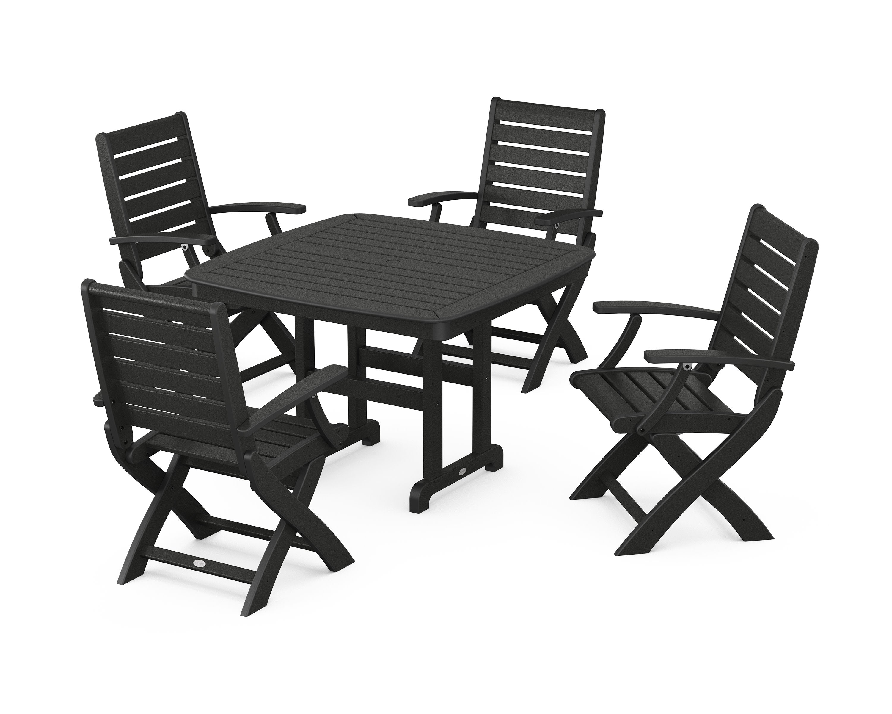 Signature Folding Chair 5-Piece Dining Set with Trestle Legs in Black