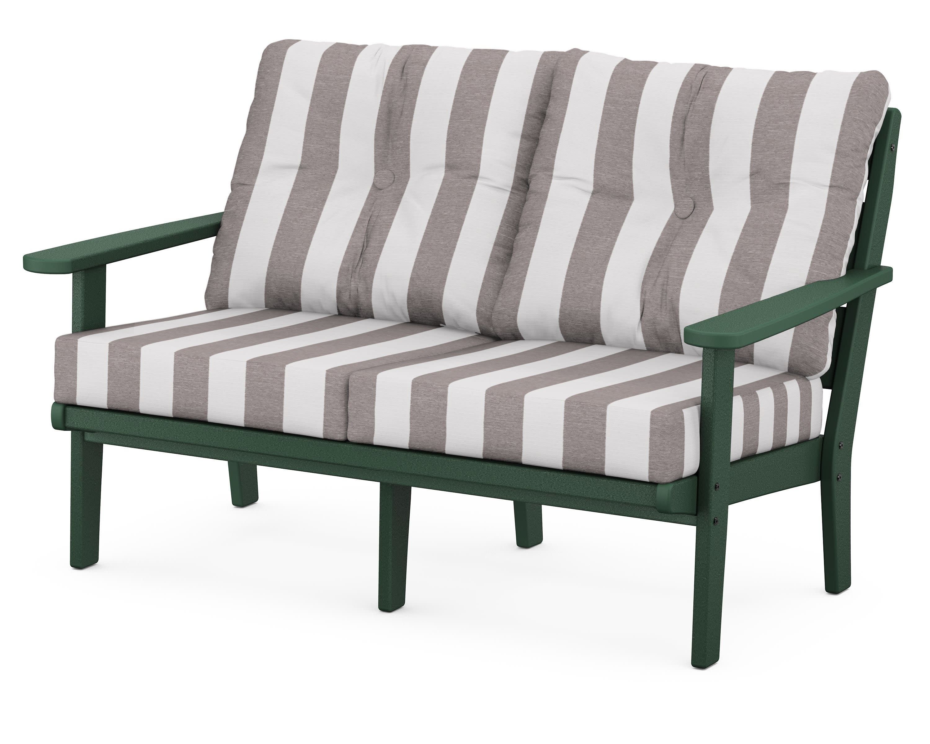 Lakeside Deep Seating Loveseat in Green / Cabana Stripe Grey Mist