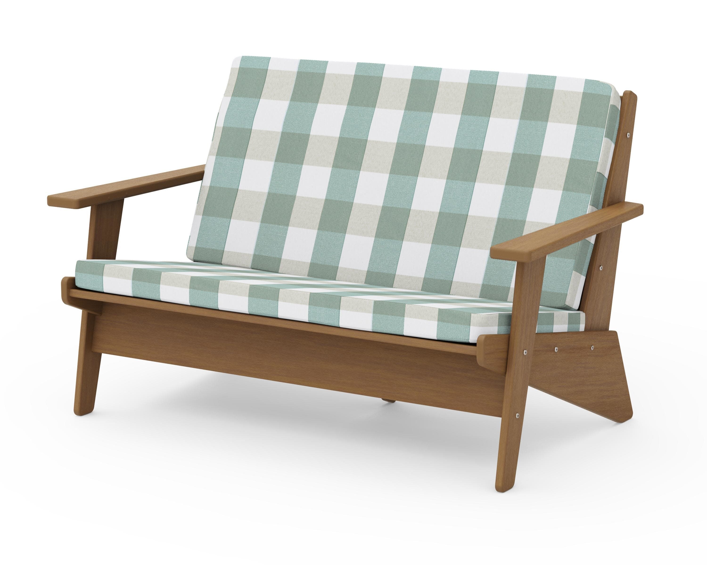 Riviera Modern Lounge Loveseat in Natural / Buffalo Plaid Glacier Spa