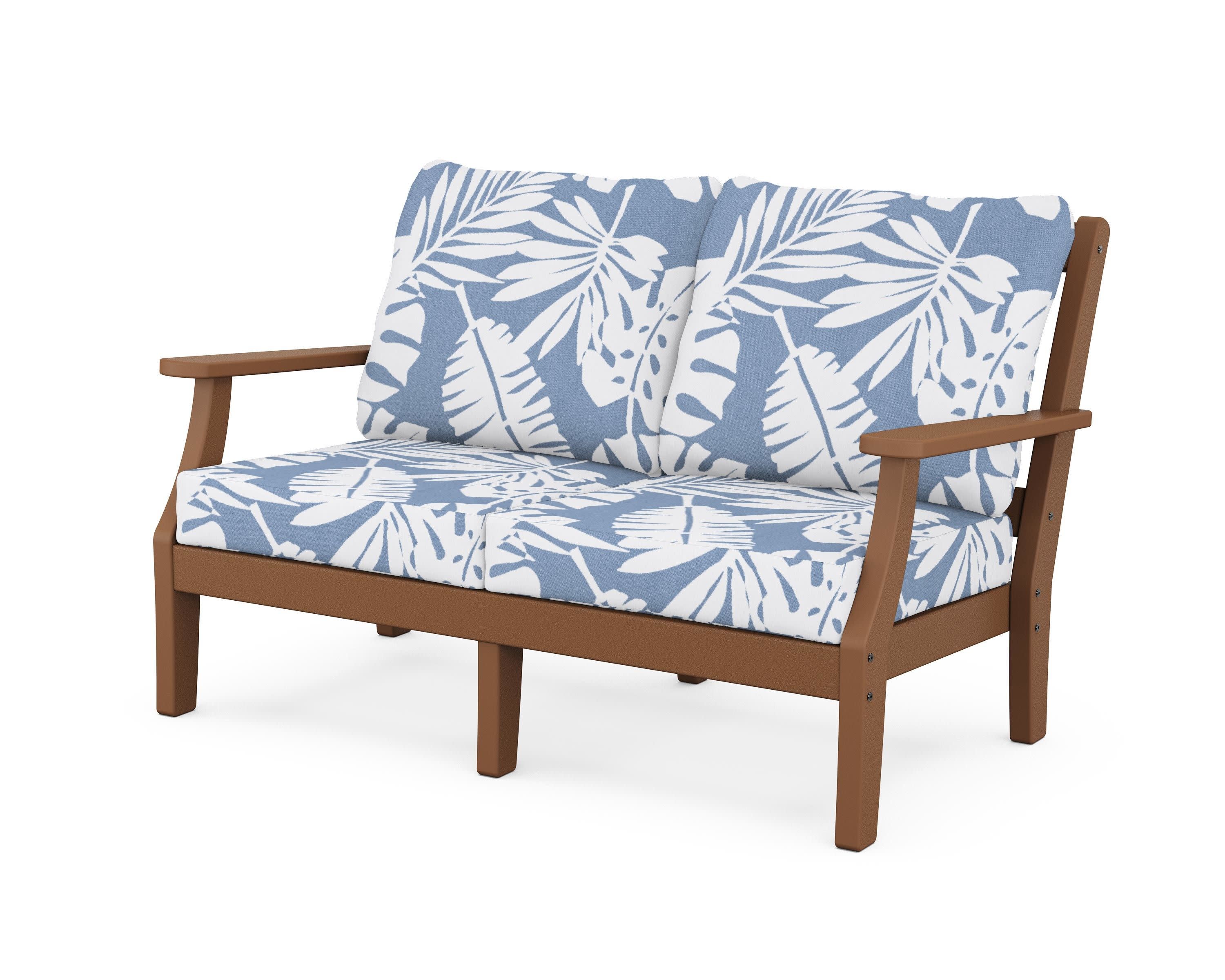 Chinoiserie Deep Seating Loveseat in Teak / Leaf Sky Blue