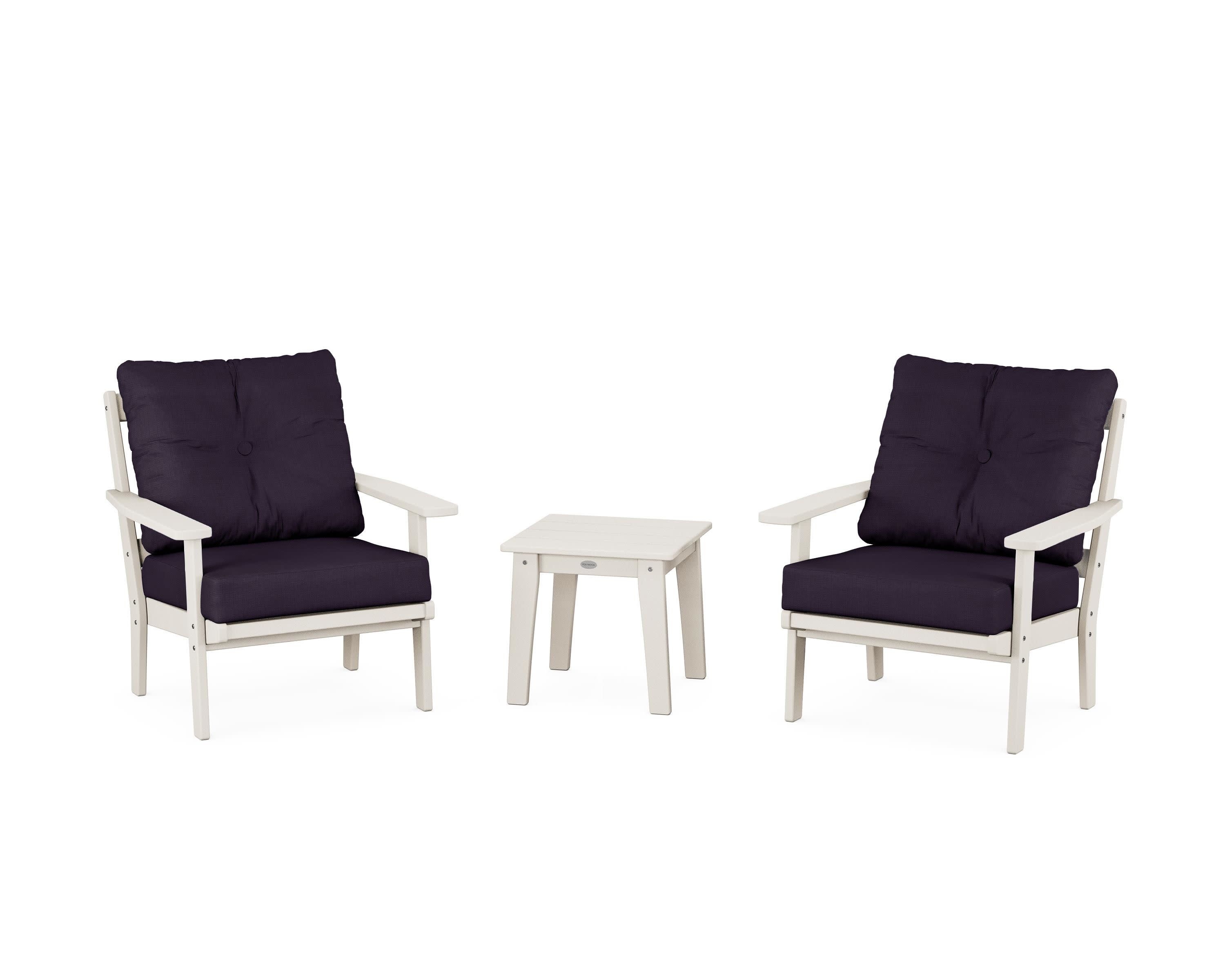 Oxford 3-Piece Deep Seating Set in Sand / Navy Linen