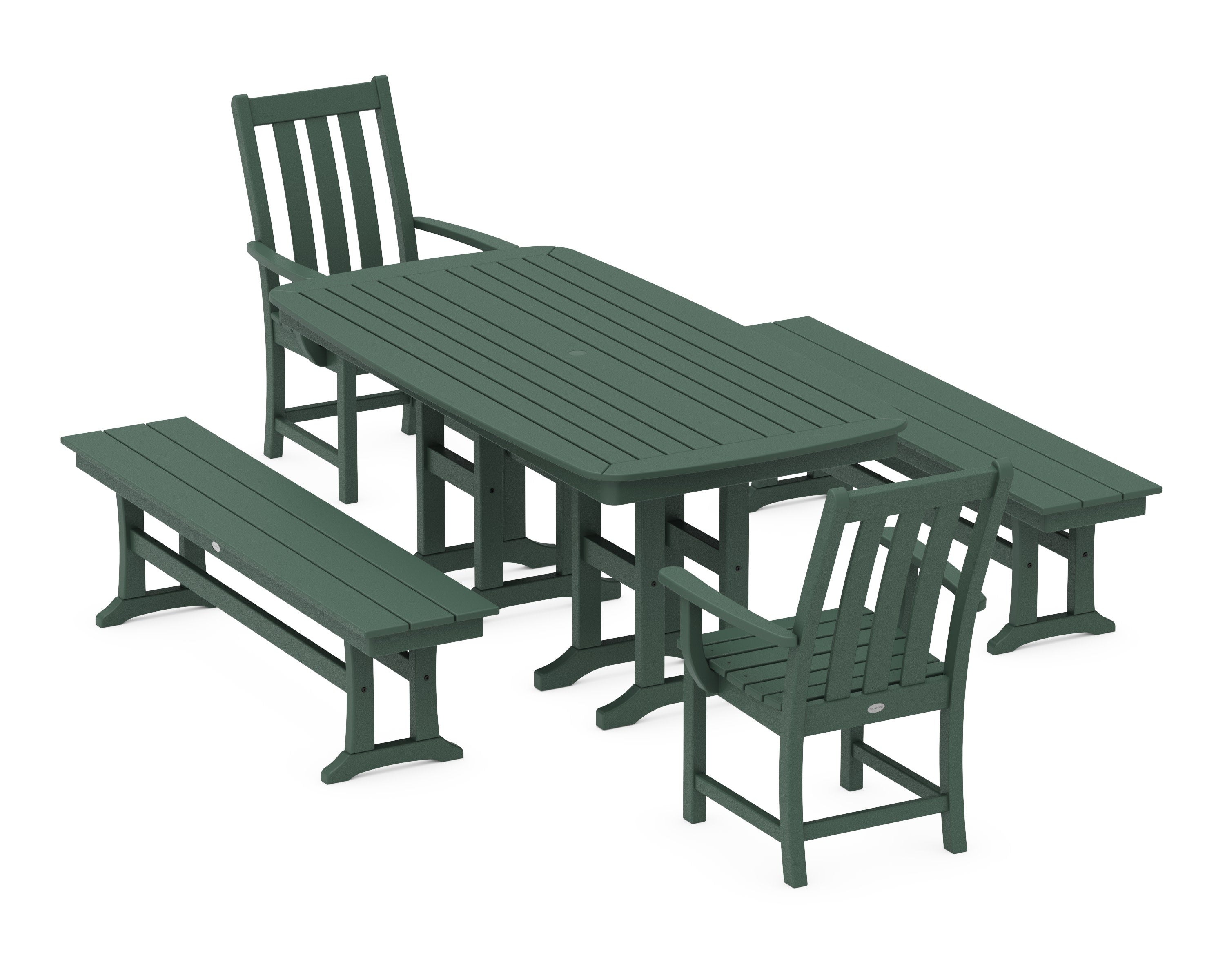Vineyard 5-Piece Dining Set with Benches in Green