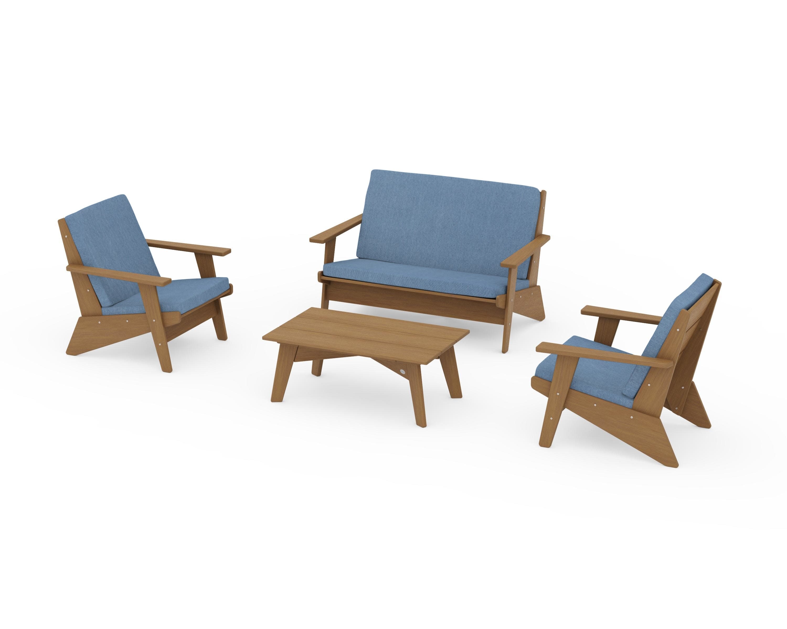 Riviera Modern Lounge 4-Piece Set in Natural / Sky Blue