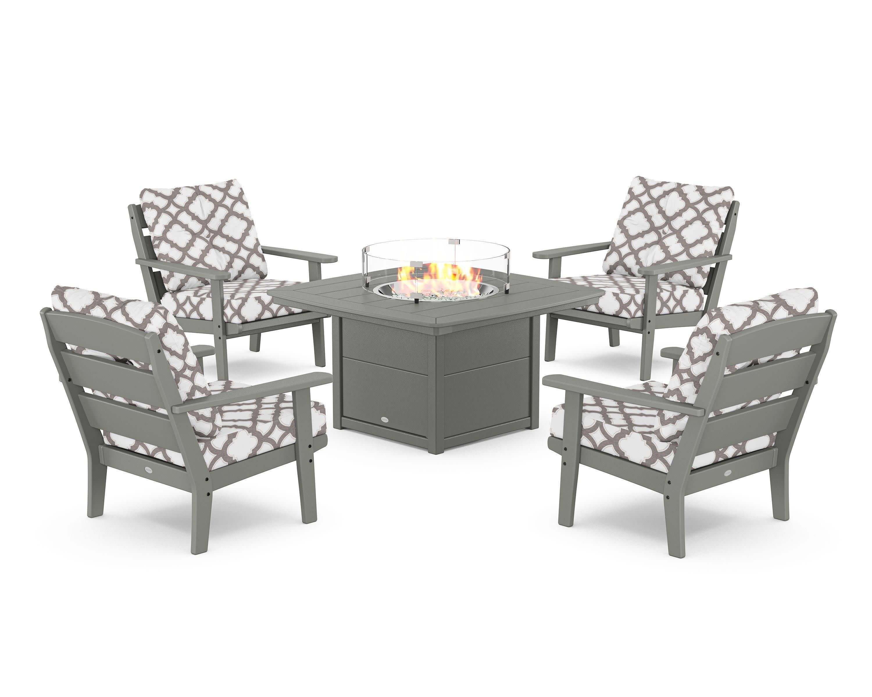 Lakeside 5-Piece Deep Seating Set with Nautical Fire Pit Table in Slate Grey / Trellis Grey Mist
