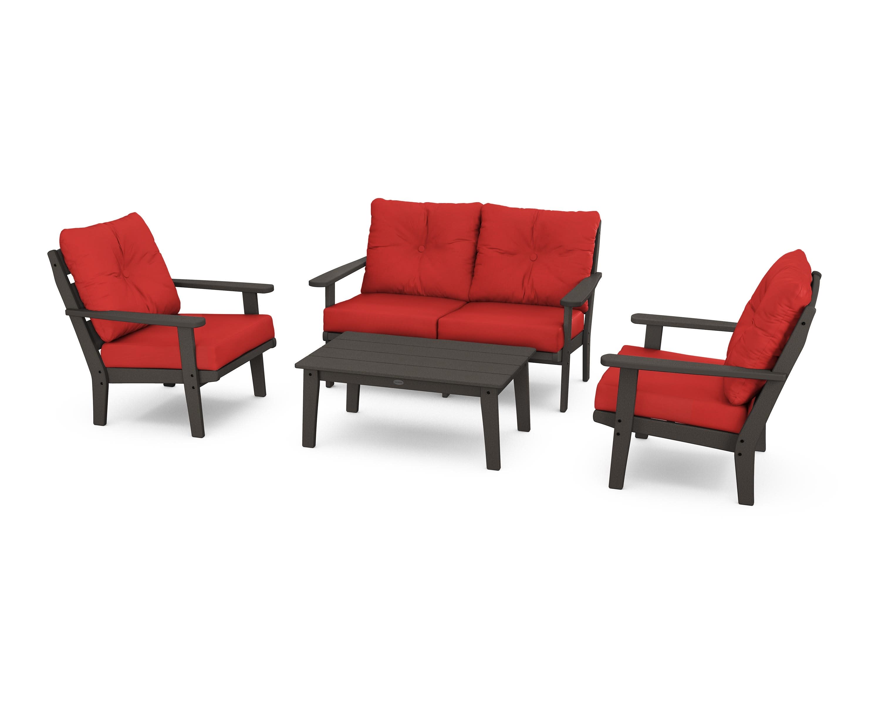 Lakeside 4-Piece Deep Seating Set in Vintage Coffee / Crimson Linen