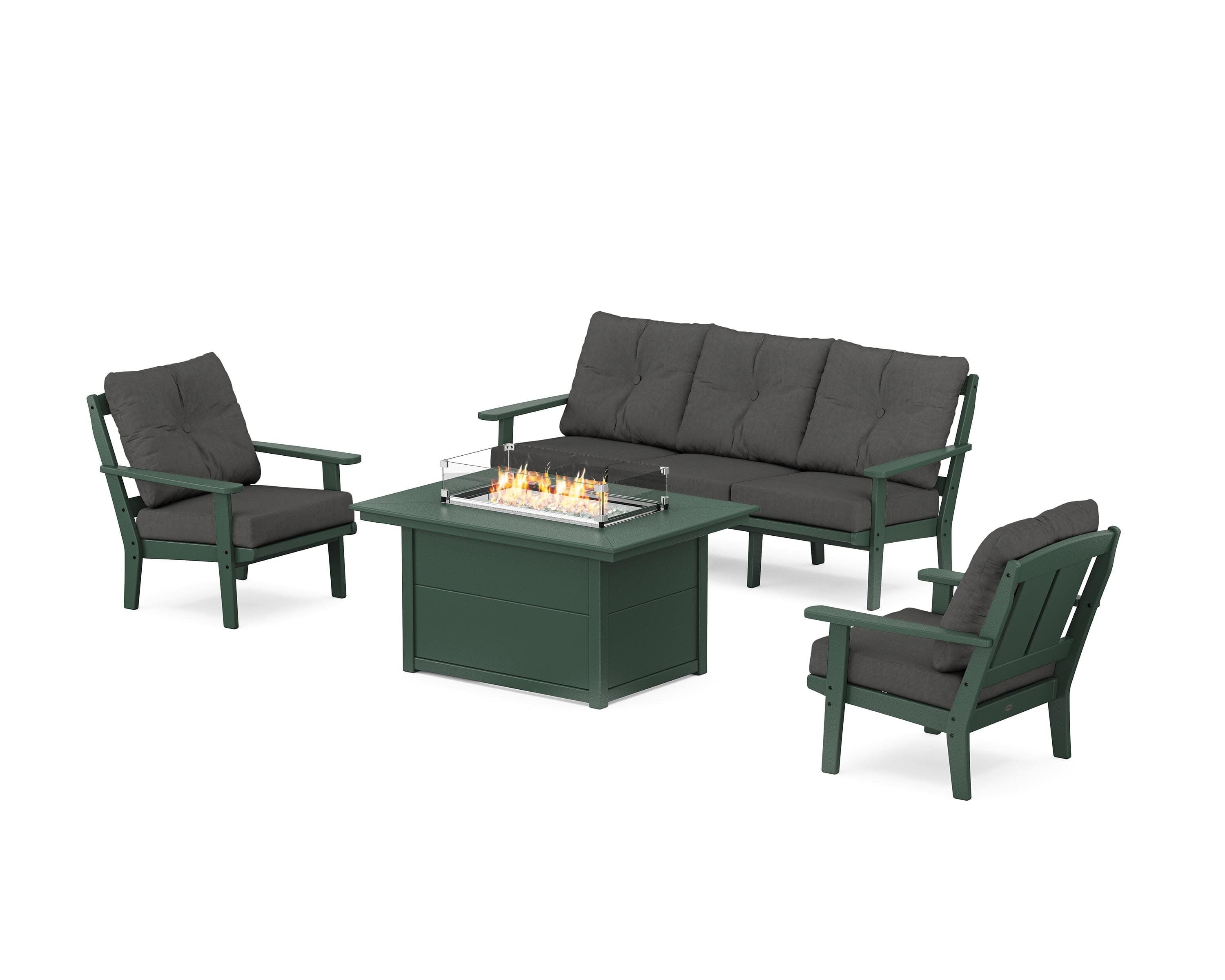 Mission Deep Seating Fire Pit Table Set in Green / Spectrum Carbon