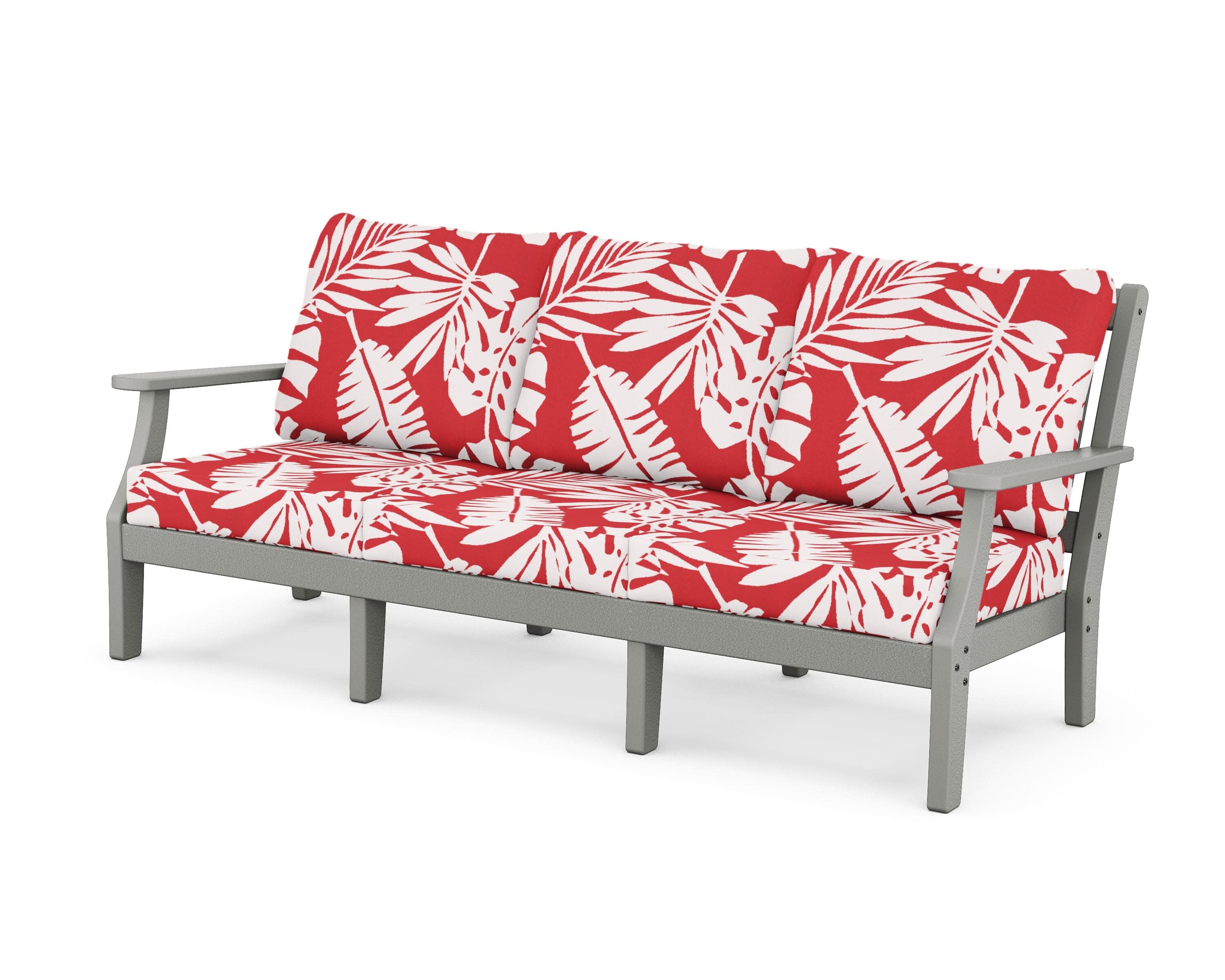 Chinoiserie Deep Seating Sofa in Slate Grey / Leaf Crimson