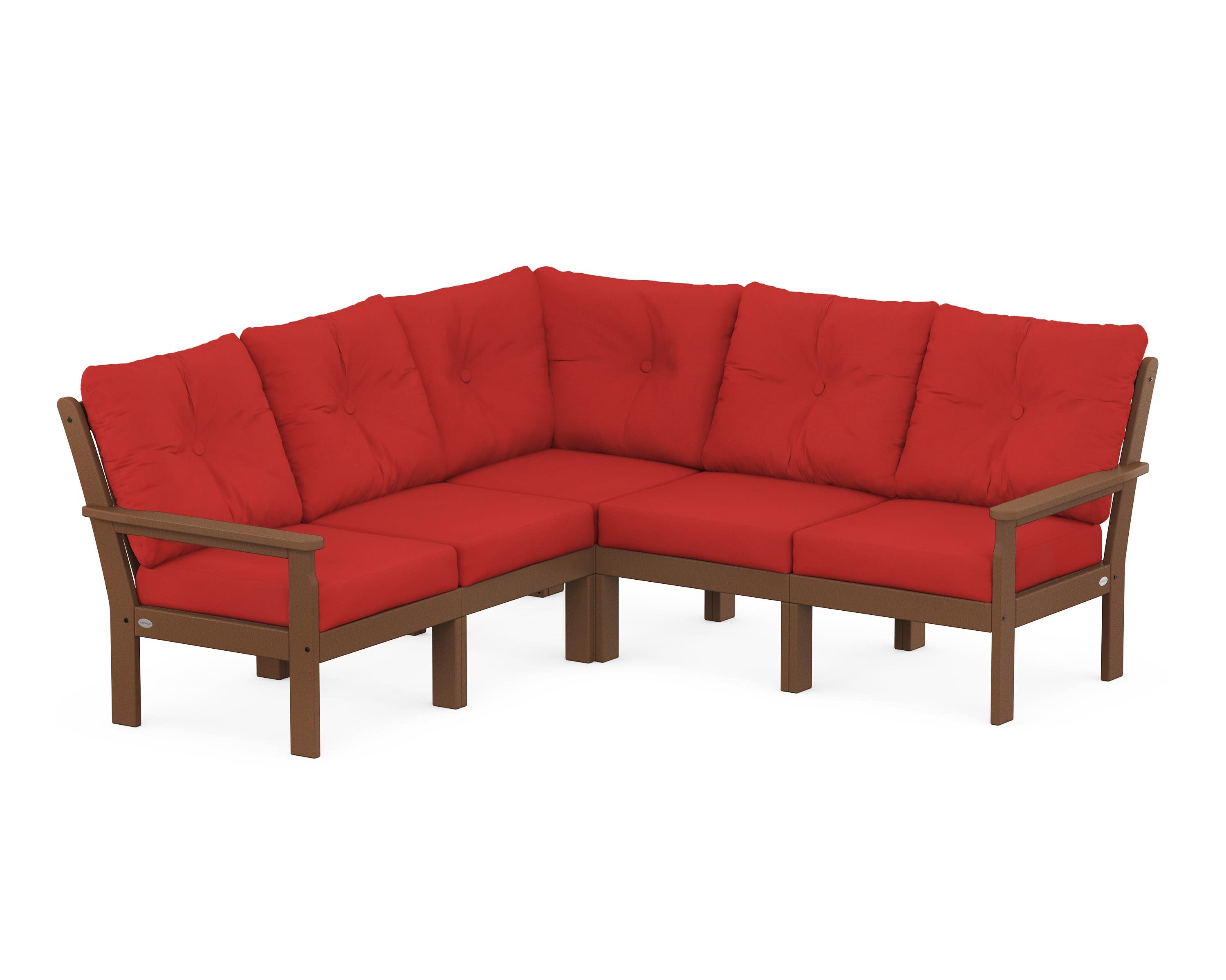 Vineyard 5-Piece Sectional in Teak / Crimson Linen
