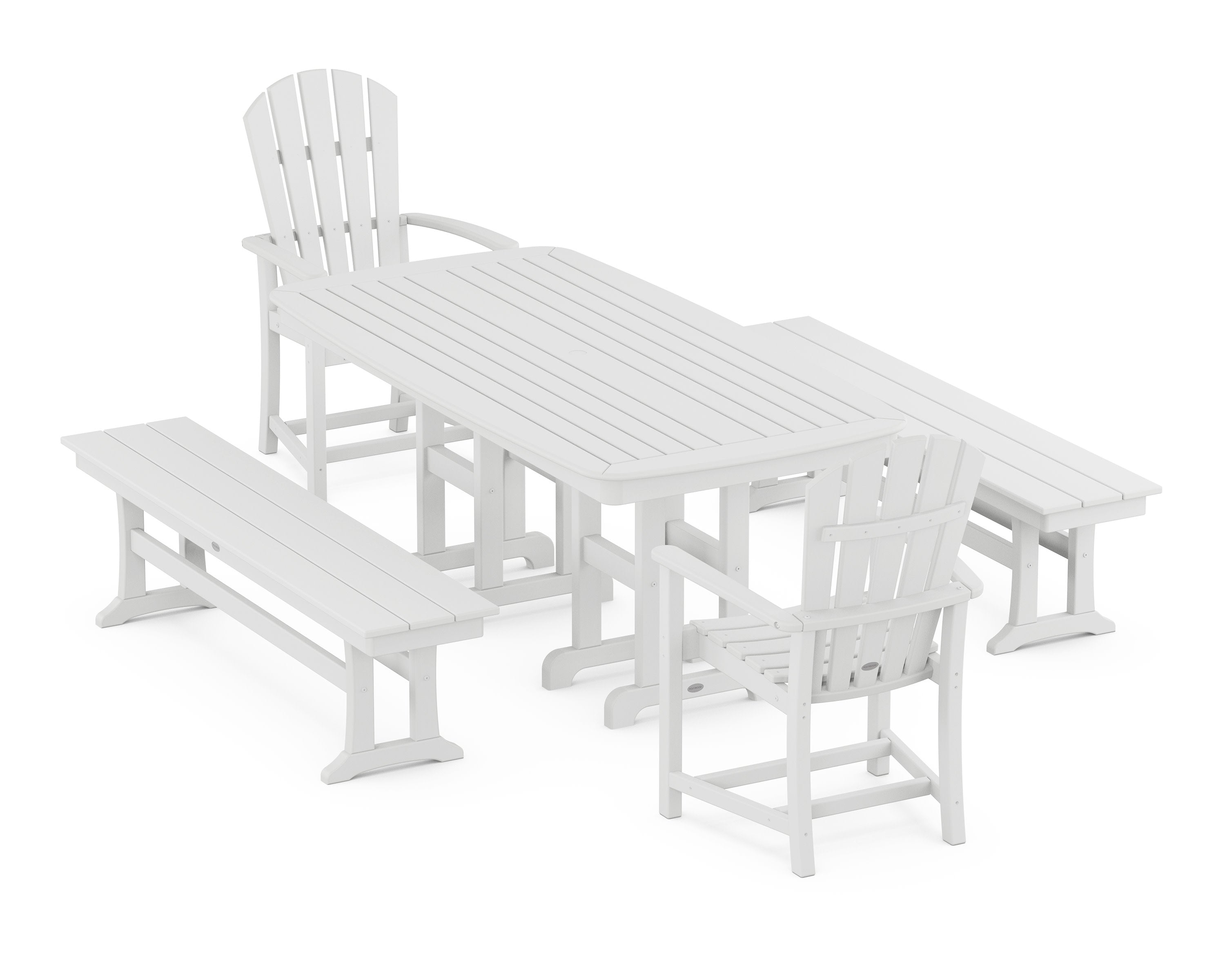 Palm Coast 5-Piece Dining Set with Benches in White