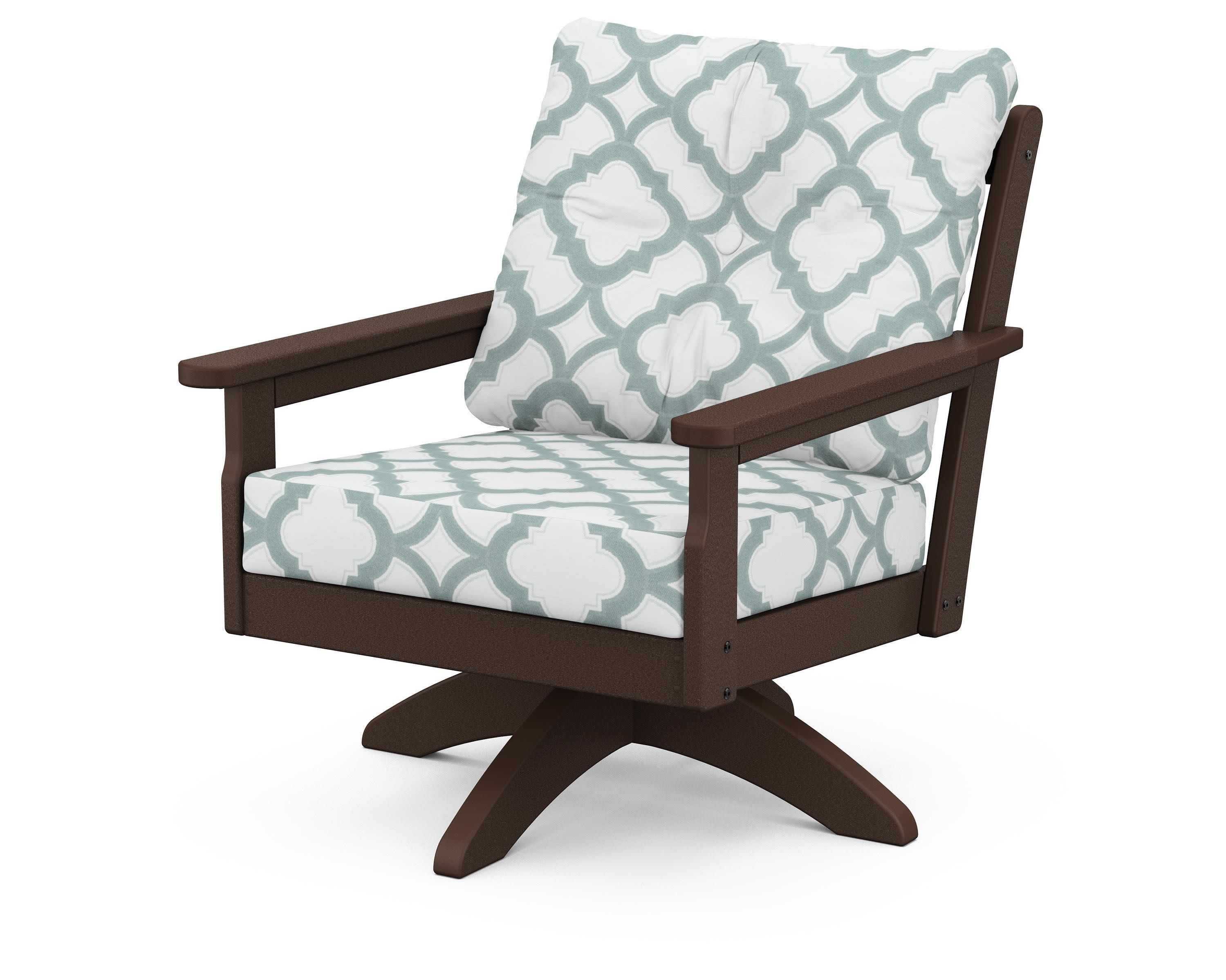 Vineyard Deep Seating Swivel Chair in Mahogany / Trellis Glacier Spa