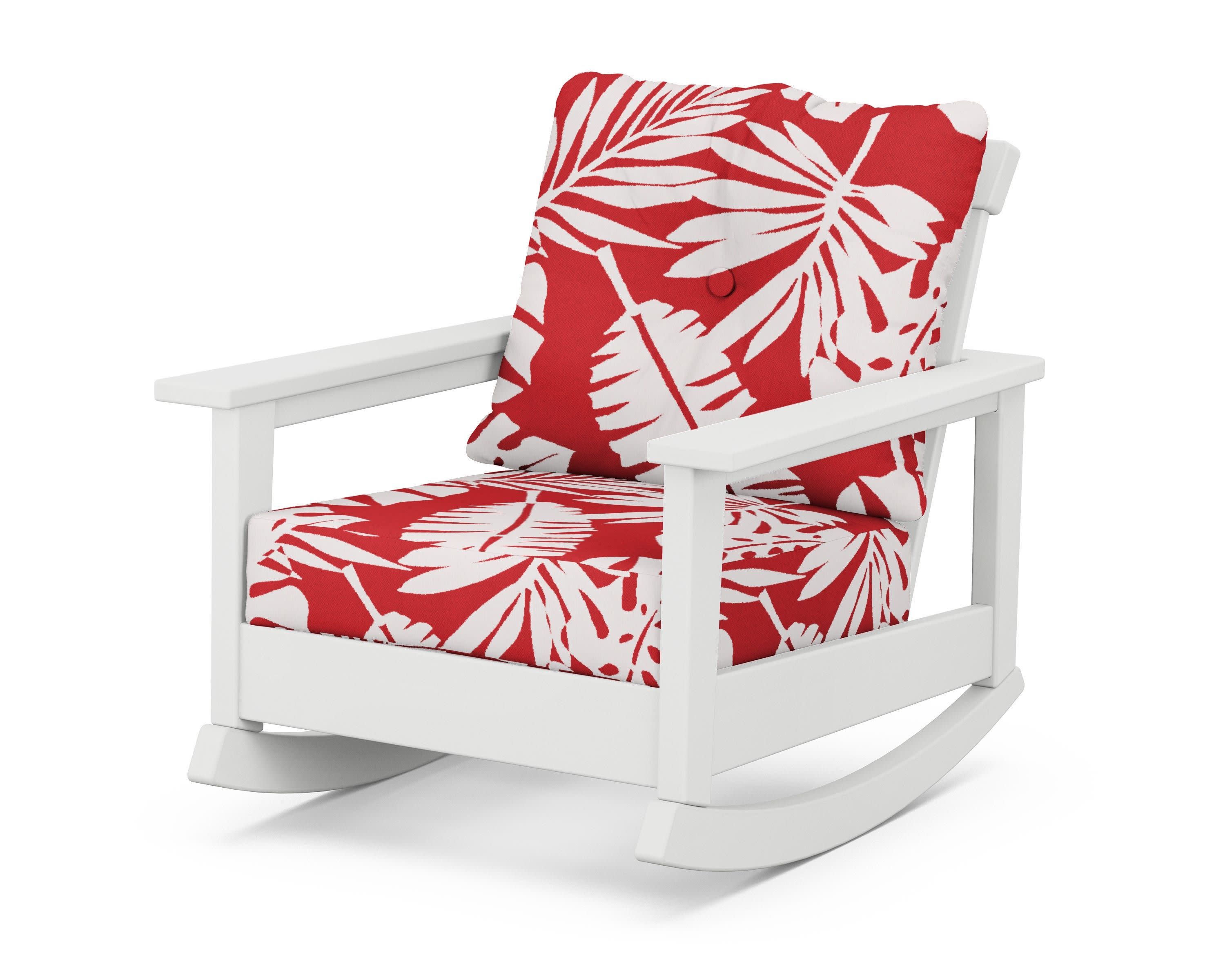 Prescott Deep Seating Rocking Chair in White / Leaf Crimson