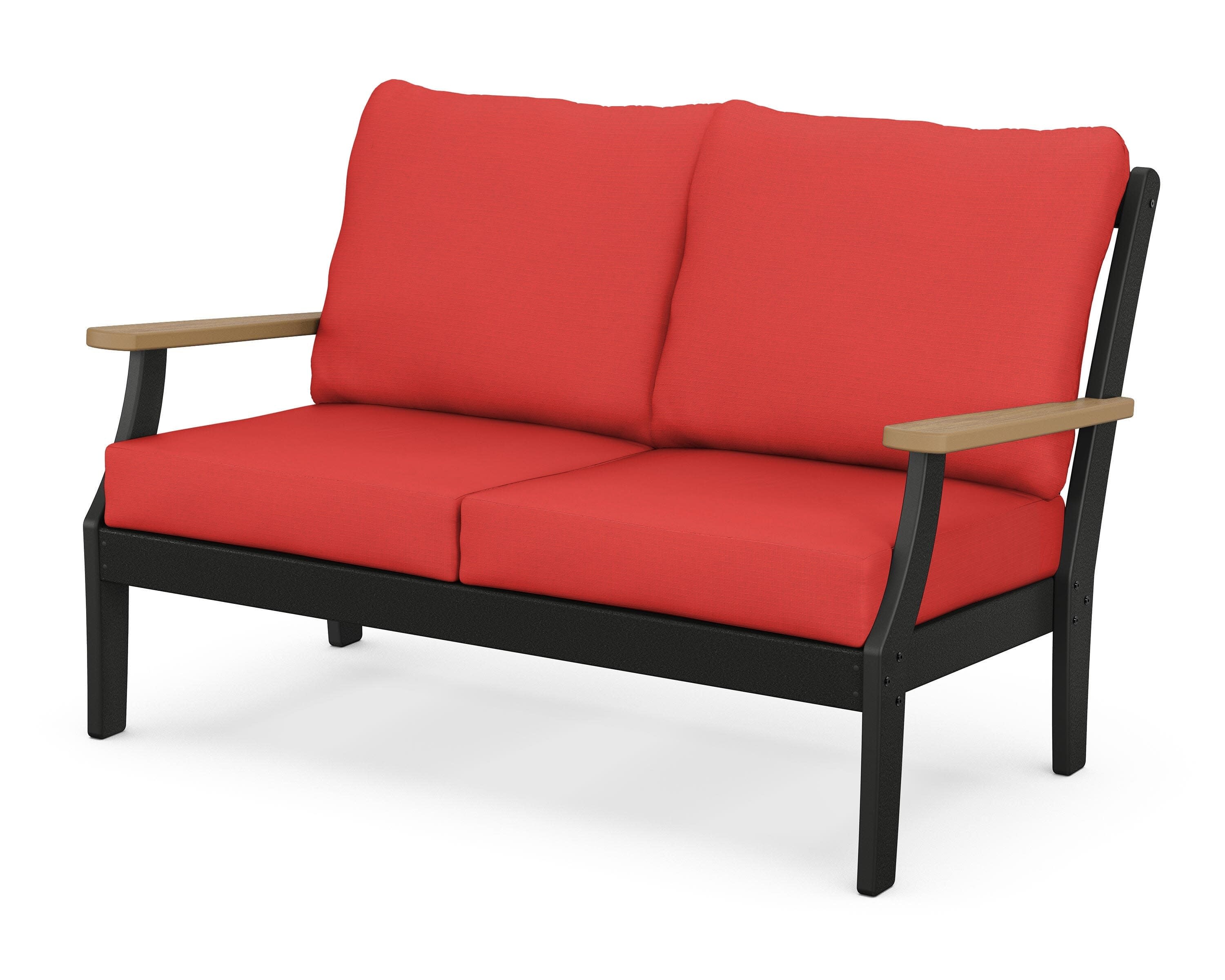 Braxton Deep Seating Loveseat in Black / Natural / Crimson Linen