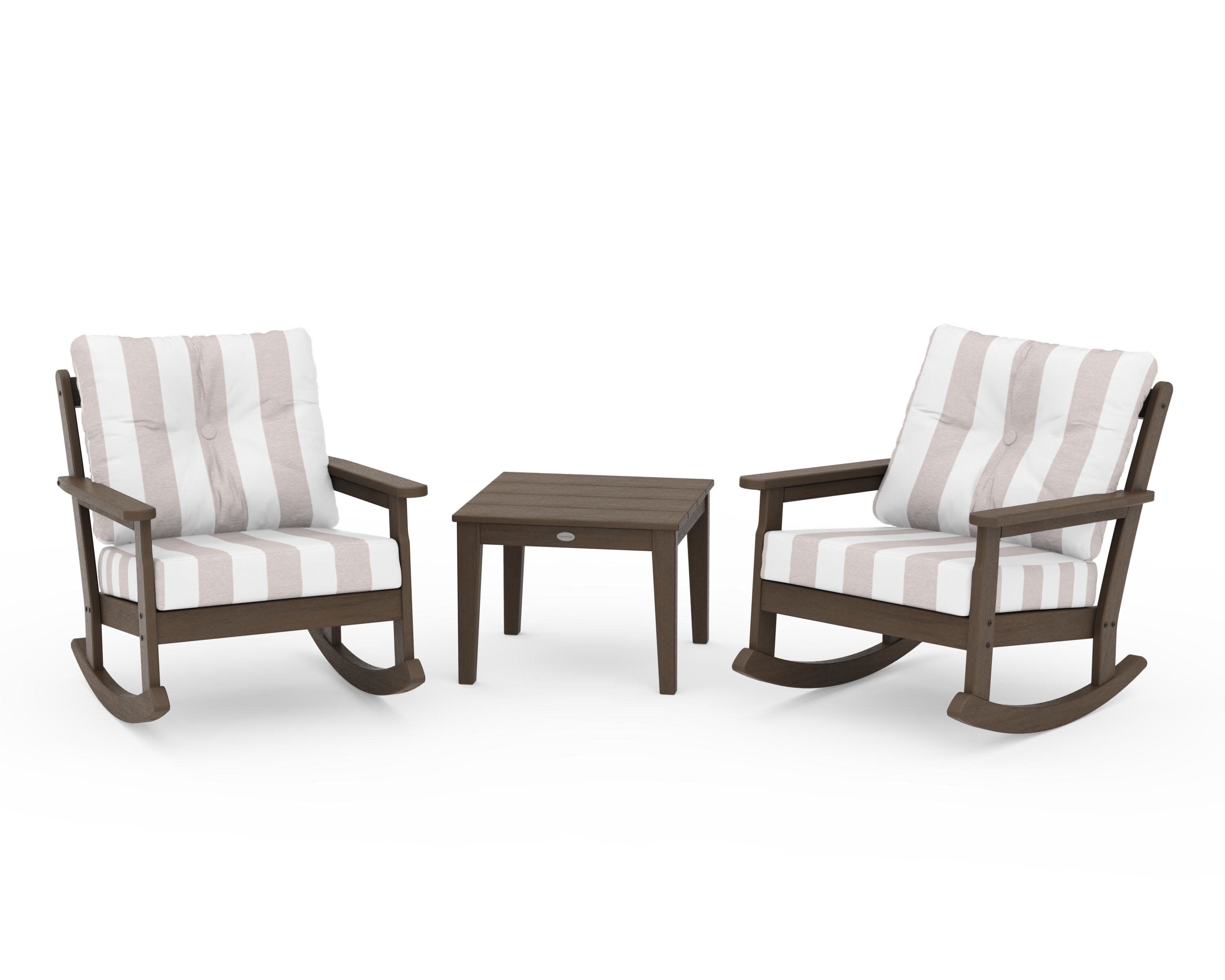 Vineyard 3-Piece Deep Seating Rocker Set in Kona / Cabana Stripe Dune Burlap