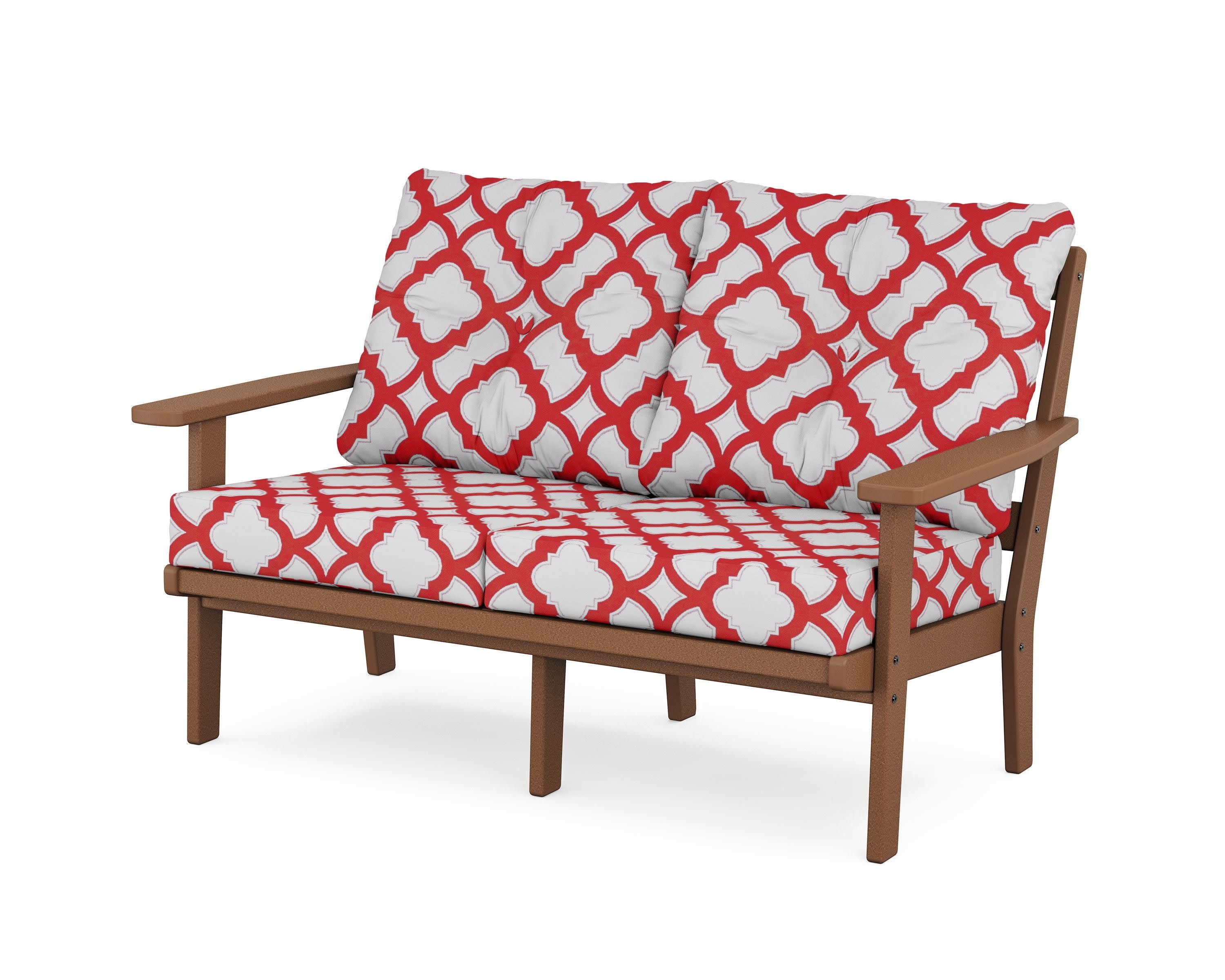 Oxford Deep SeatingLoveseat in Teak / Trellis Crimson