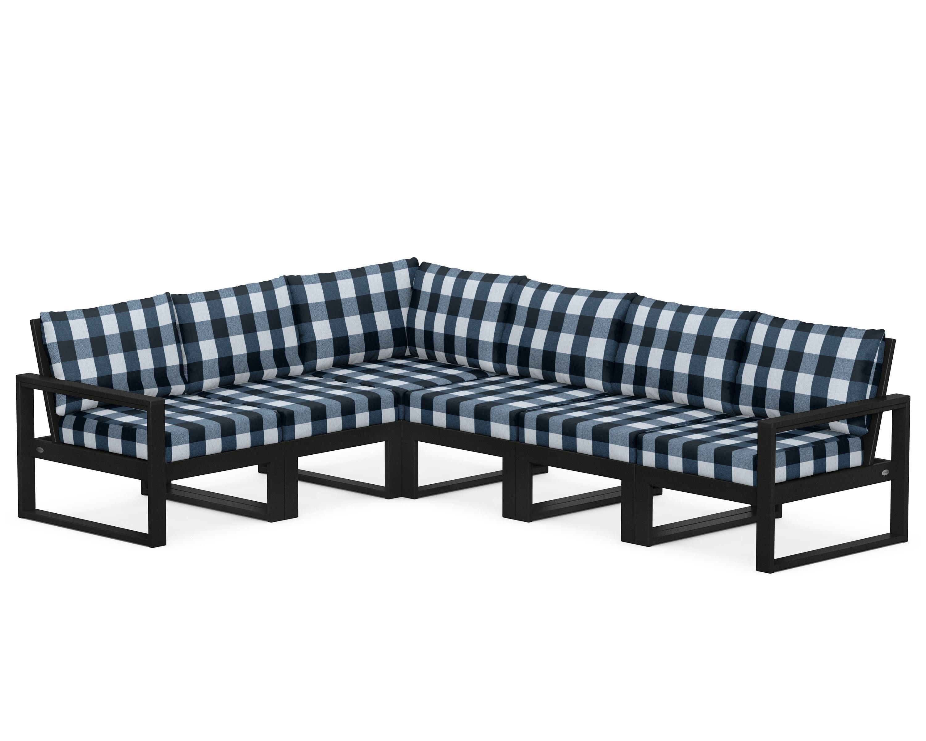 EDGE 6-Piece Modular Deep Seating Set in Black / Buffalo Plaid Marine Indigo