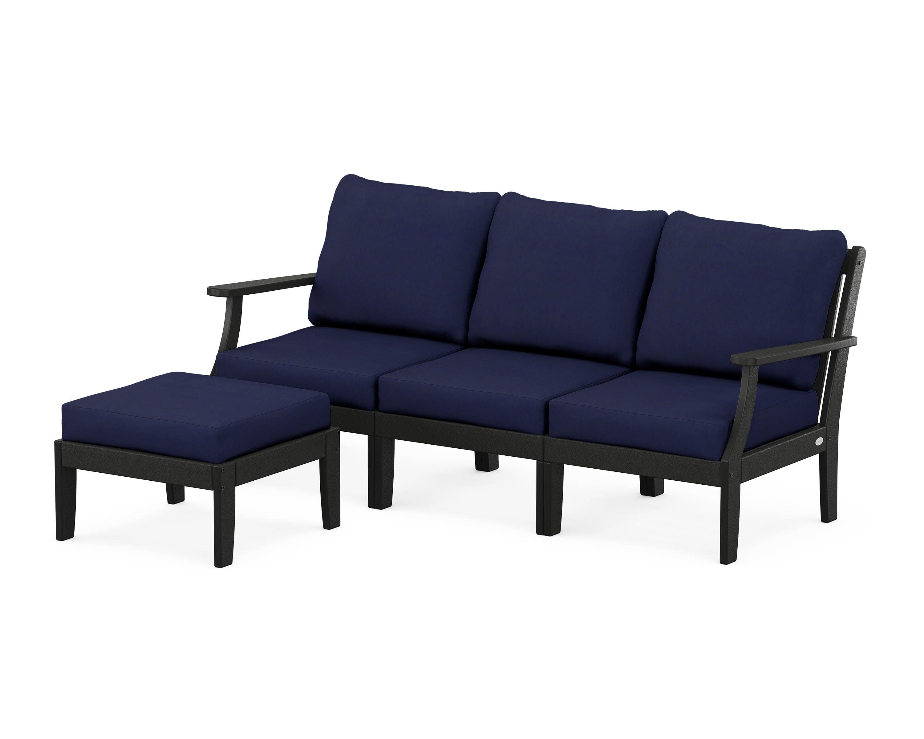 Braxton Modular 4-Piece Deep Seating Set with Ottoman in Black / Navy