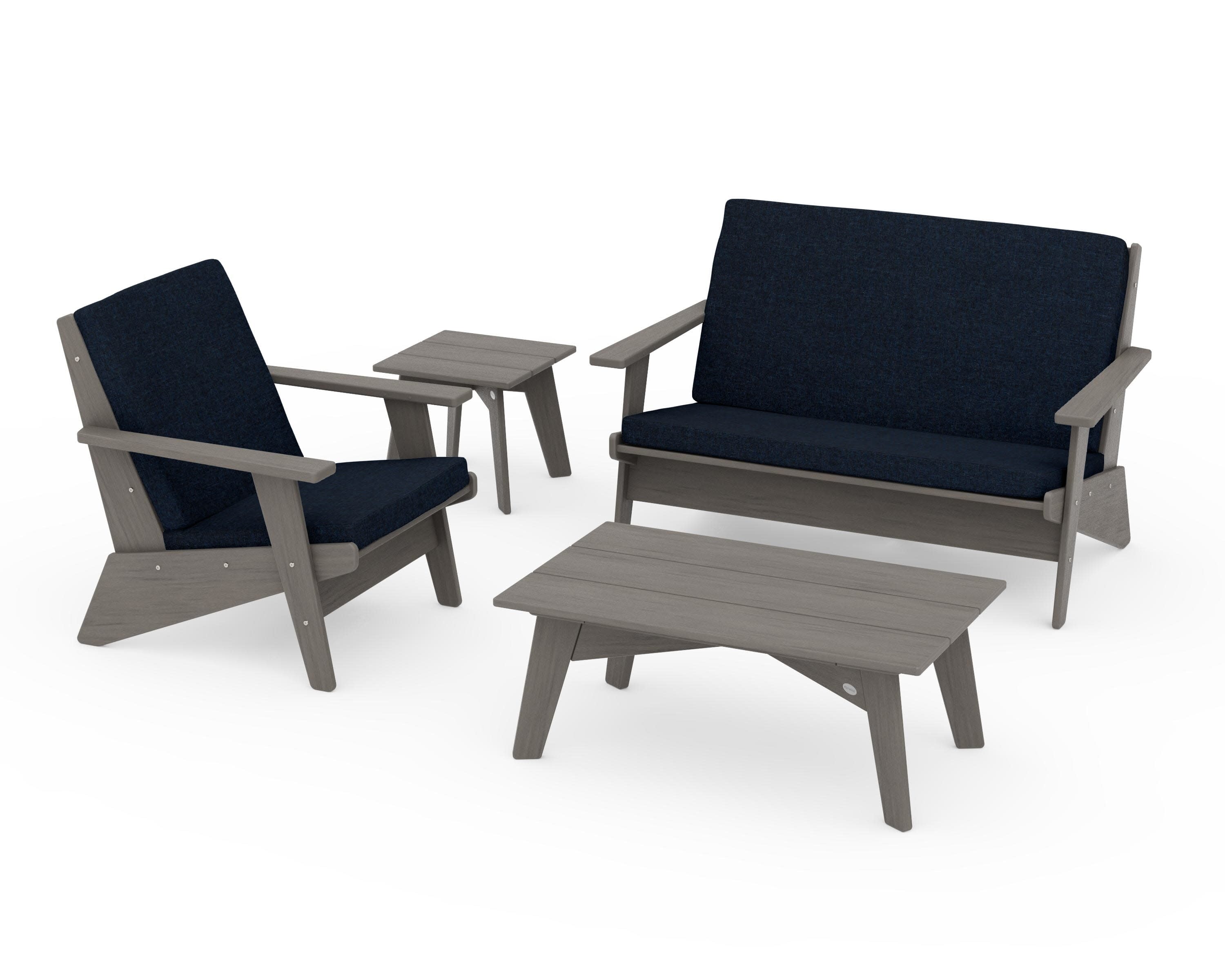 Riviera Modern Lounge 4-Piece Set in Driftwood / Marine Indigo