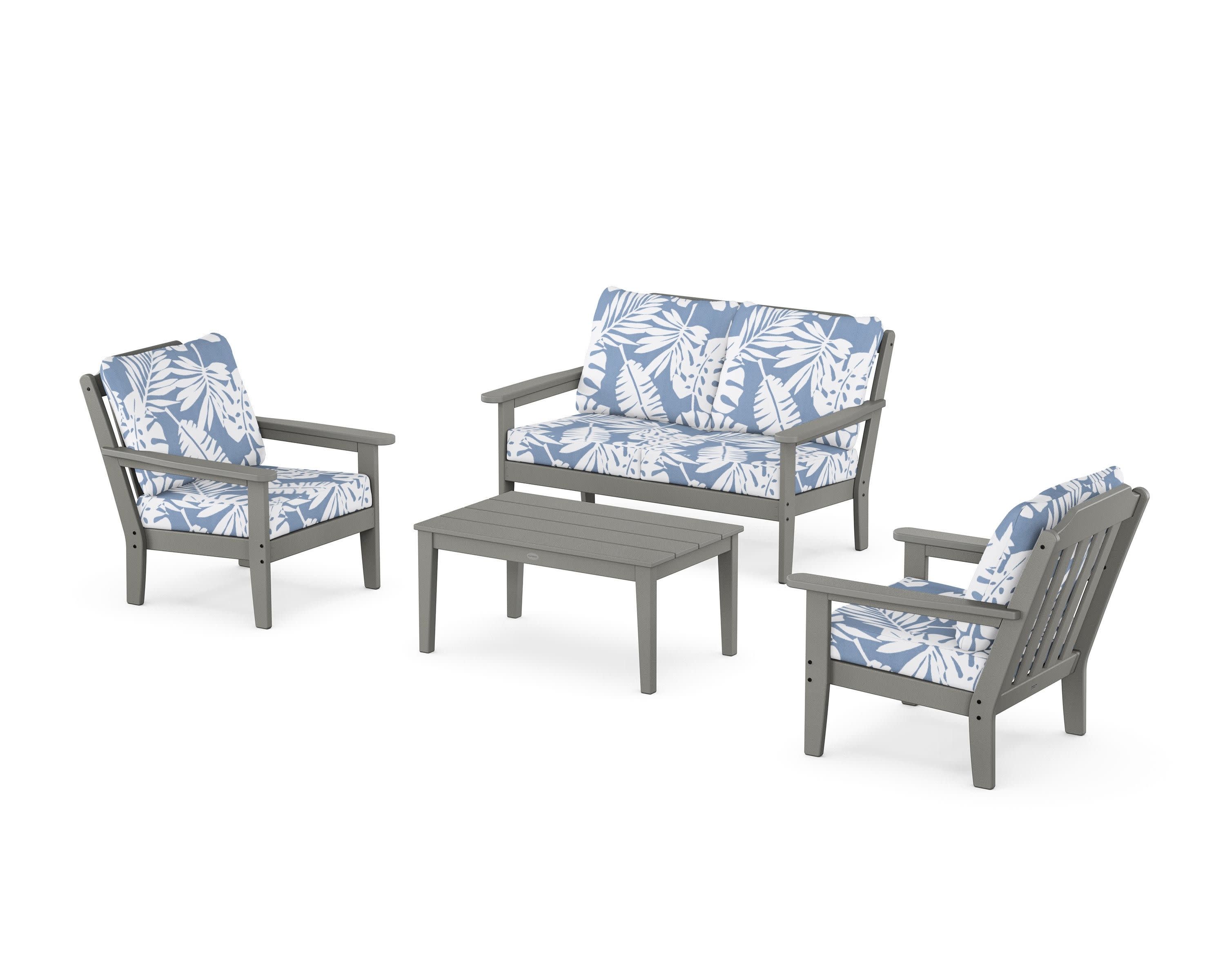 Cottage 4-Piece Deep Seating Set with Loveseat in Slate Grey / Leaf Sky Blue
