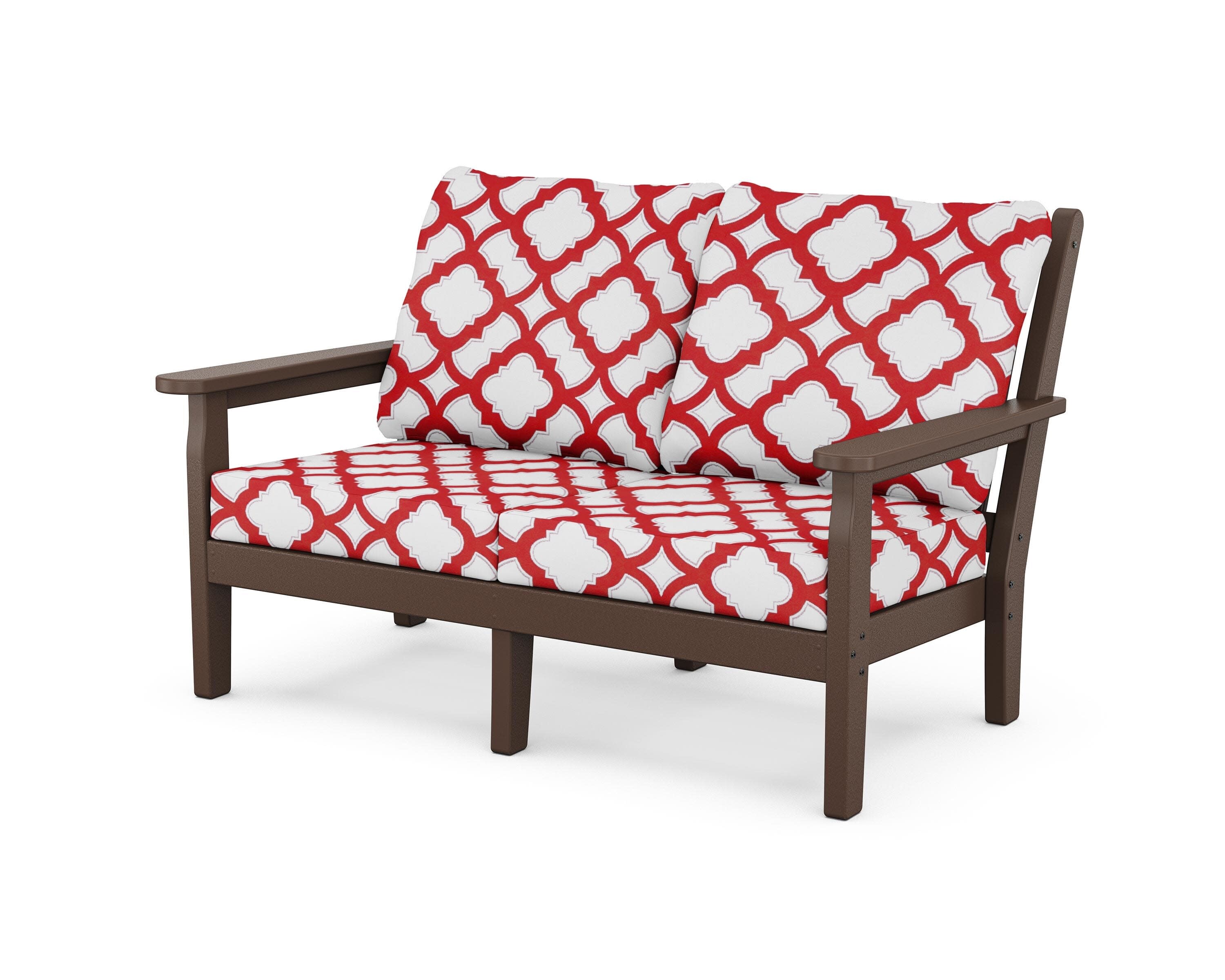 Chippendale Deep Seating Loveseat in Mahogany / Trellis Crimson