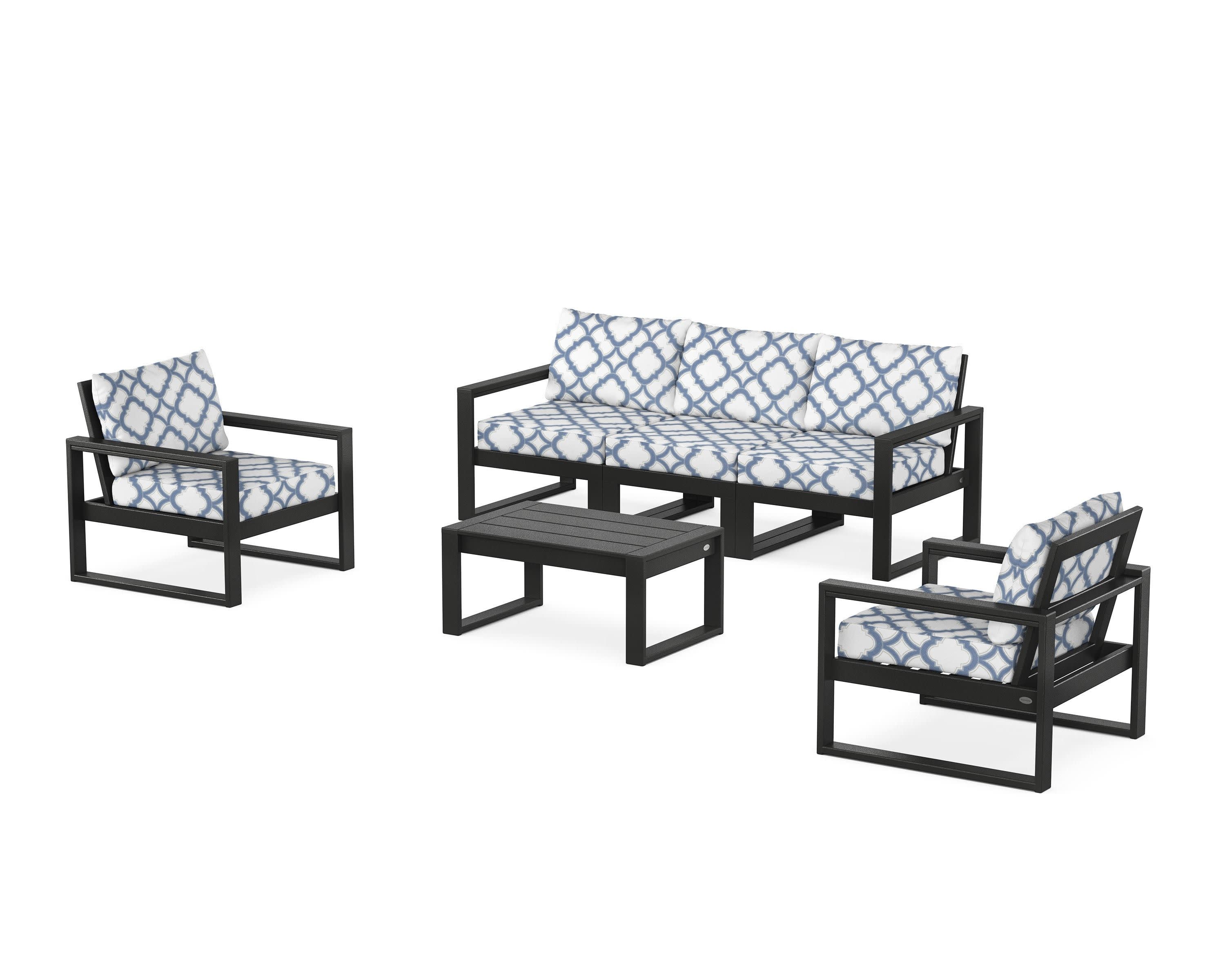 EDGE Sectional 4-Piece Deep Seating Set with Sofa in Black / Trellis Sky Blue