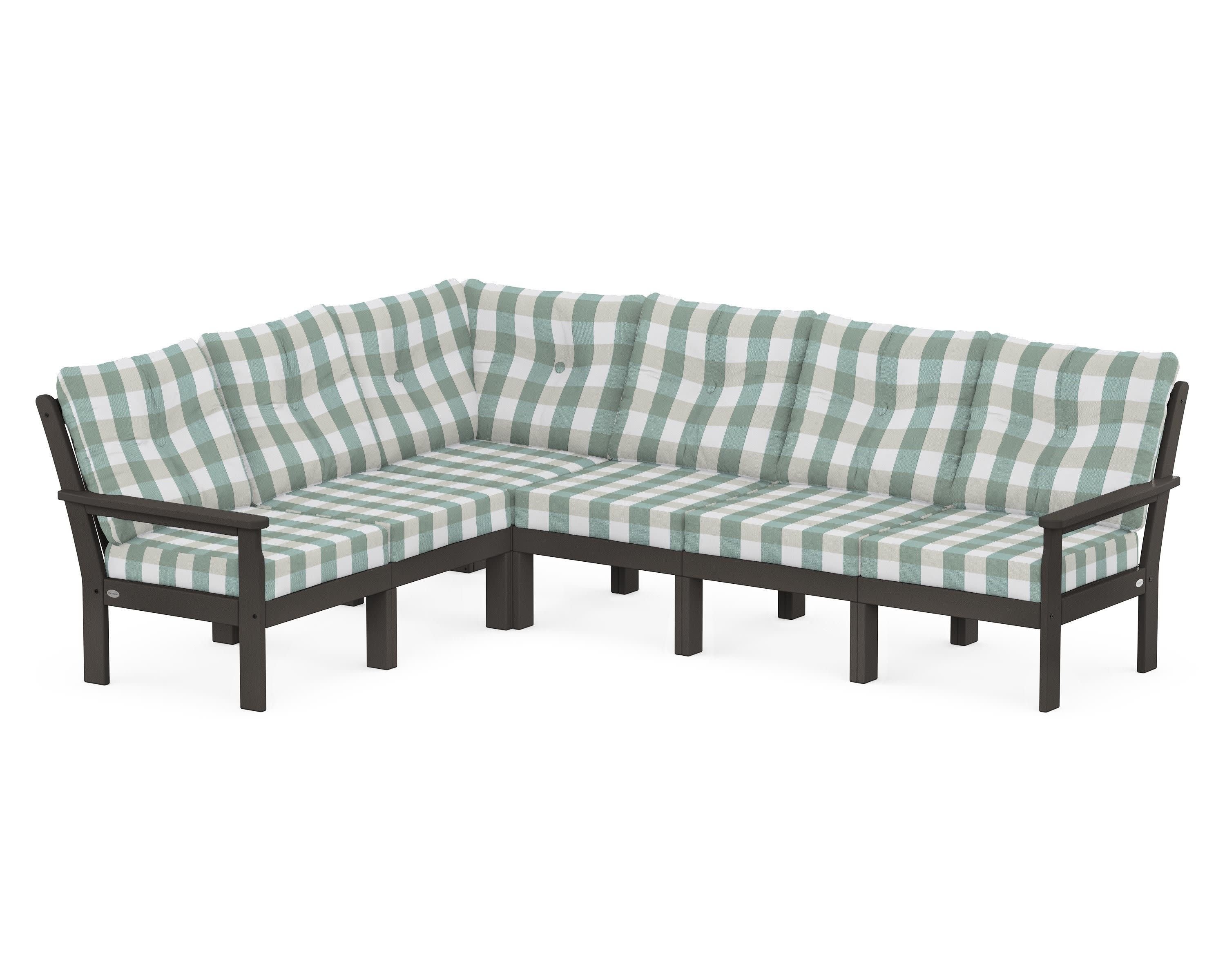 Vineyard 6-Piece Sectional in Vintage Coffee / Buffalo Plaid Glacier Spa