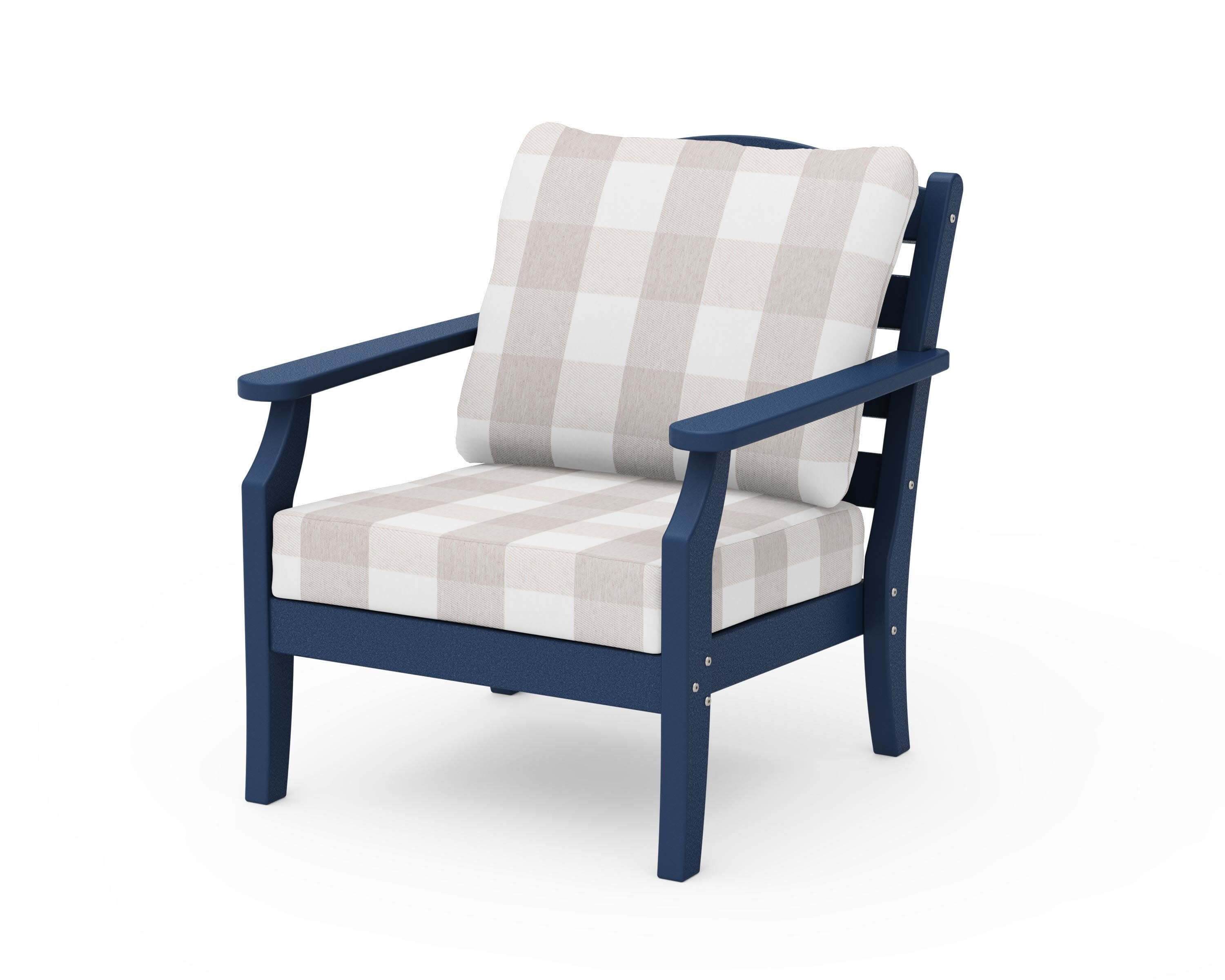 Savannah Deep Seating Chair in Navy / Buffalo Plaid Dune Burlap