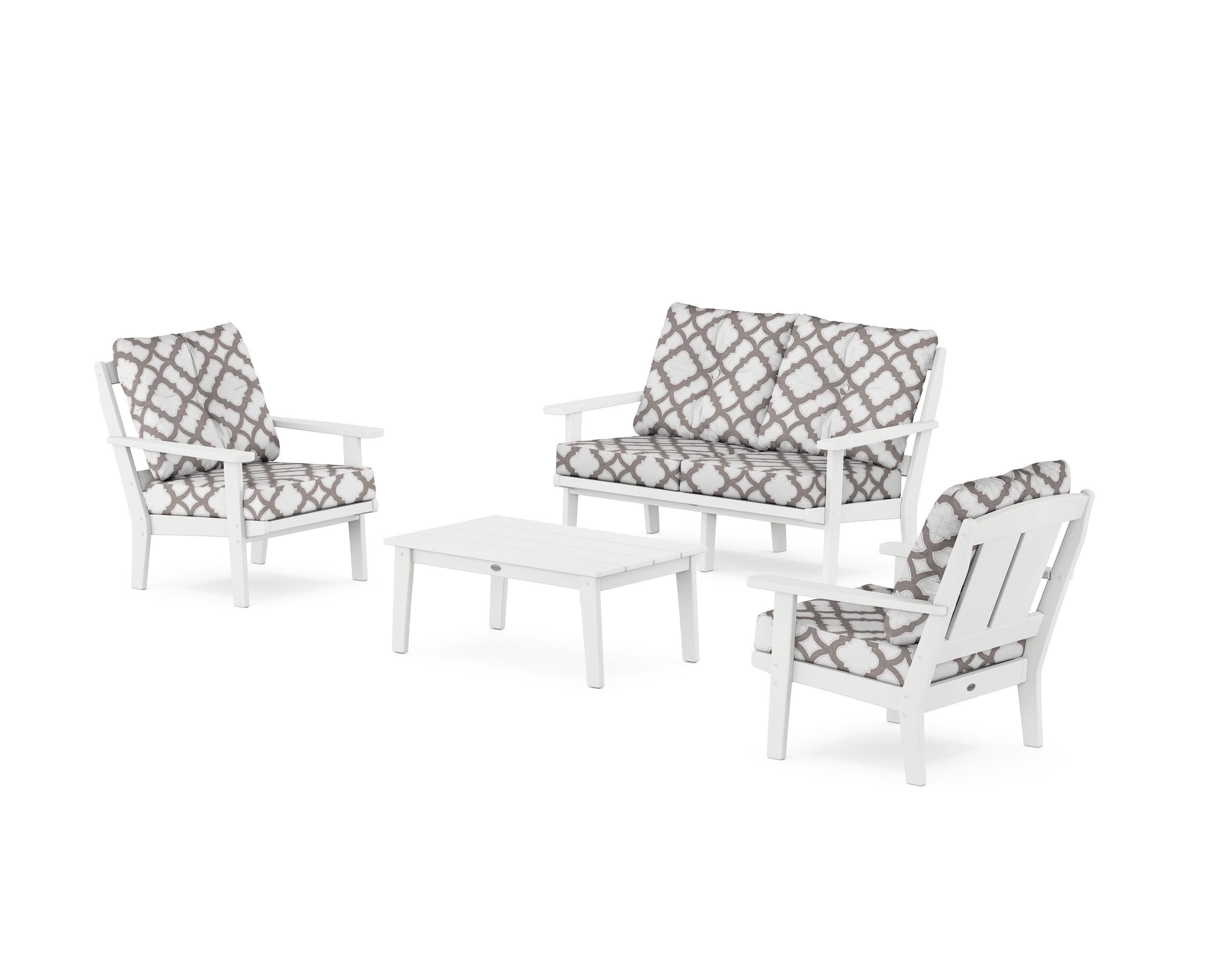 Mission 4-Piece Deep Seating Set with Loveseat in White / Trellis Grey Mist