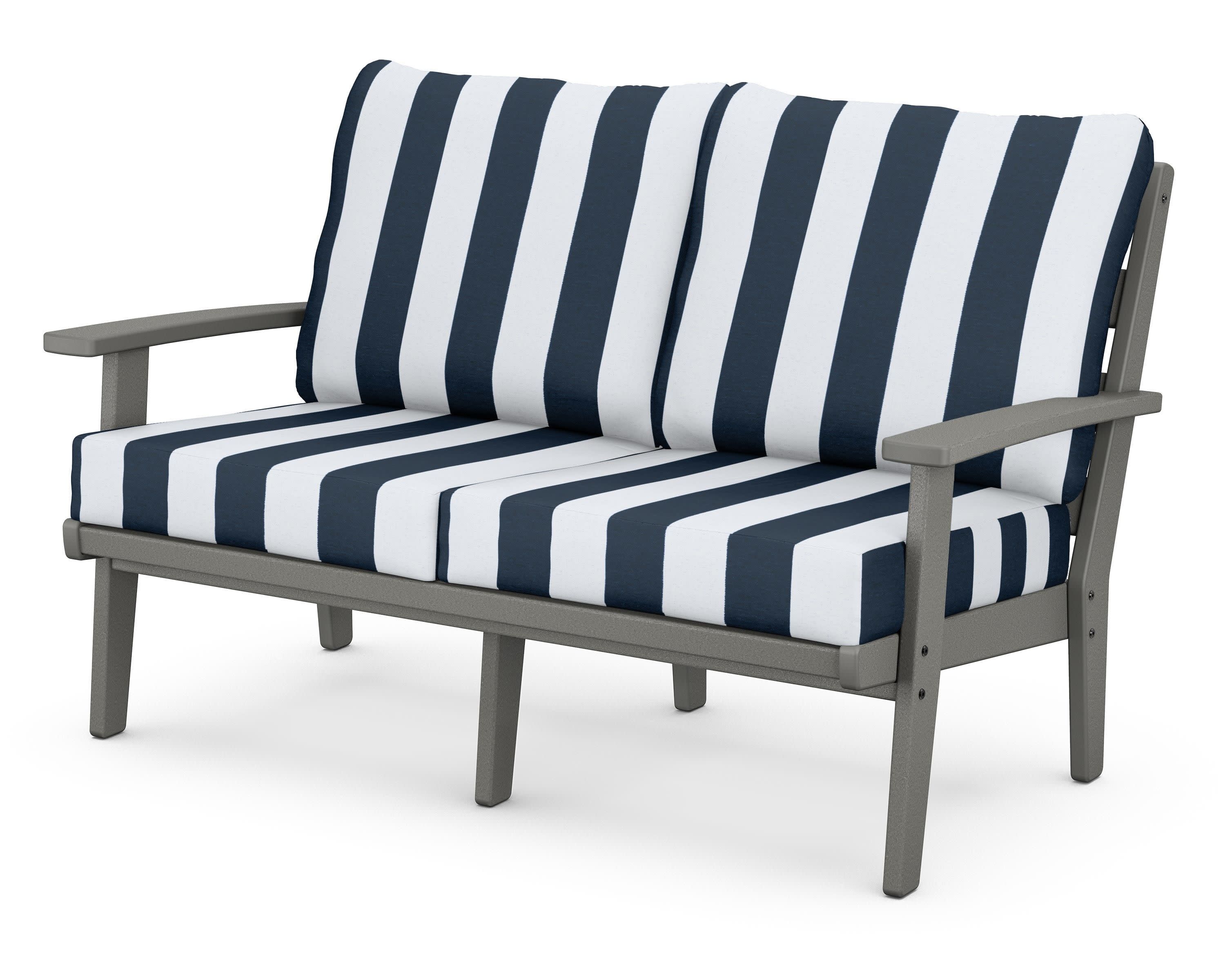 Grant Park Deep Seating Loveseat in Slate Grey / Cabana Stripe Marine Indigo