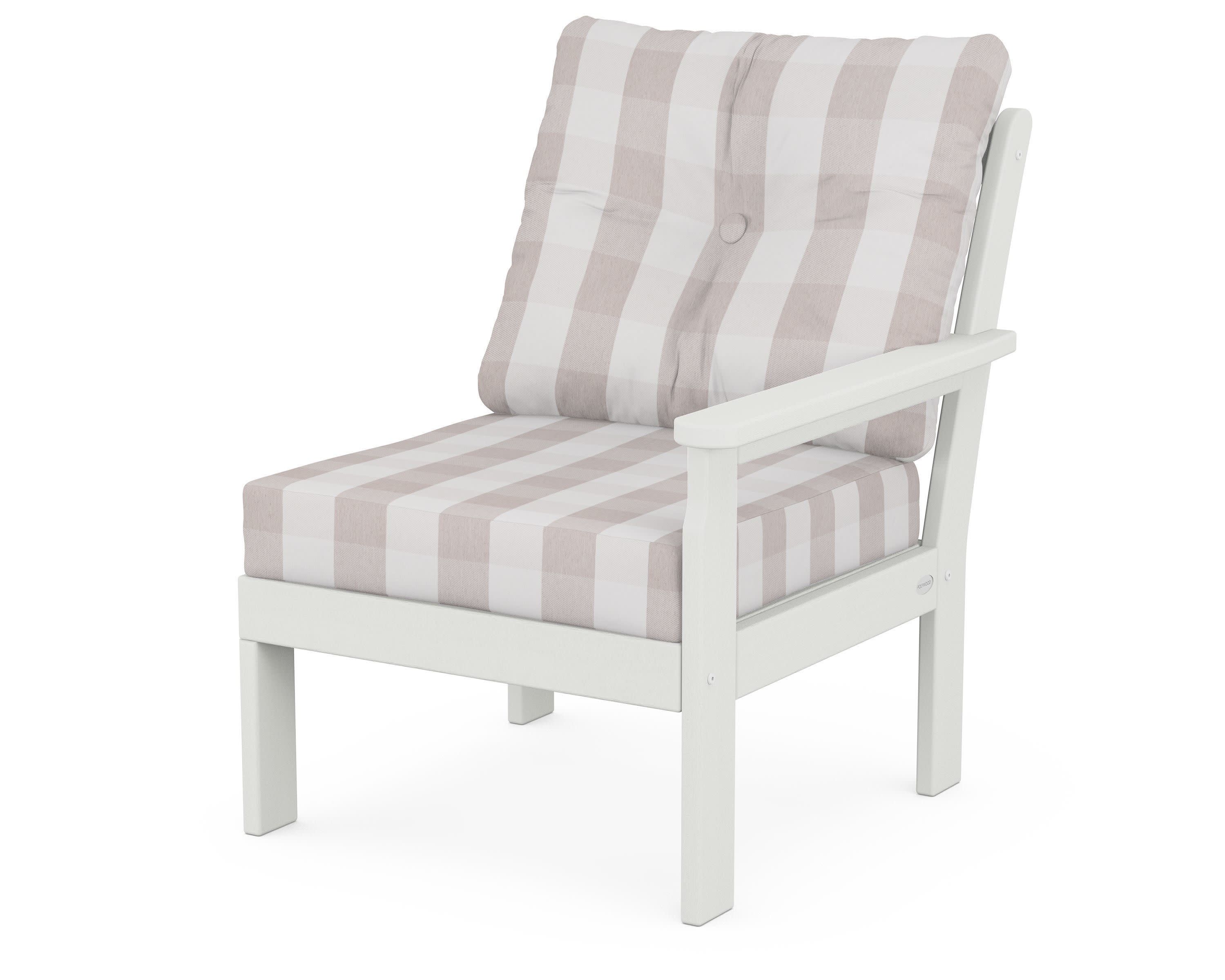 Vineyard Modular Right Arm Chair in Vintage White / Buffalo Plaid Dune Burlap