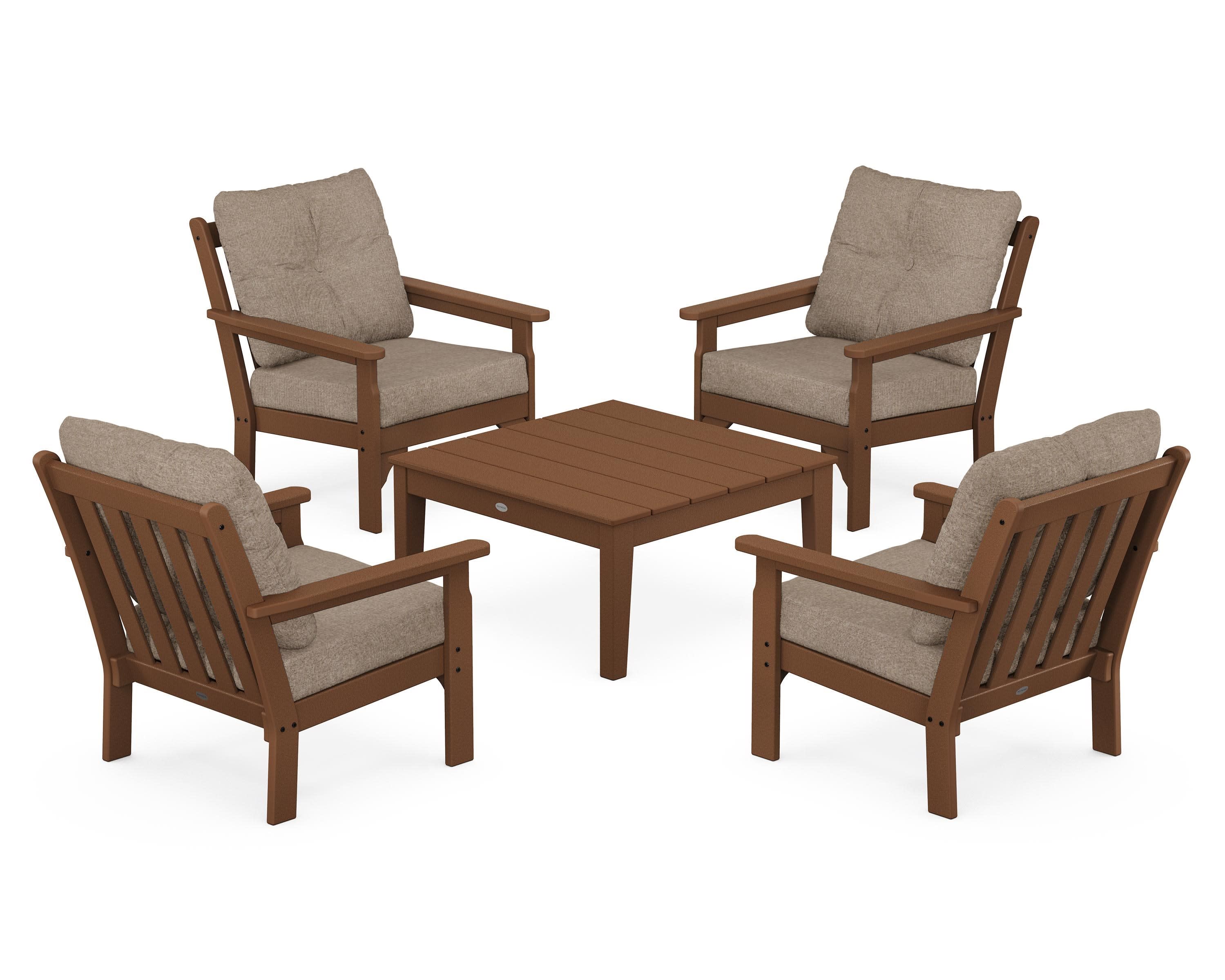 Vineyard 5-Piece Deep Seating Conversation Set in Teak / Spiced Burlap