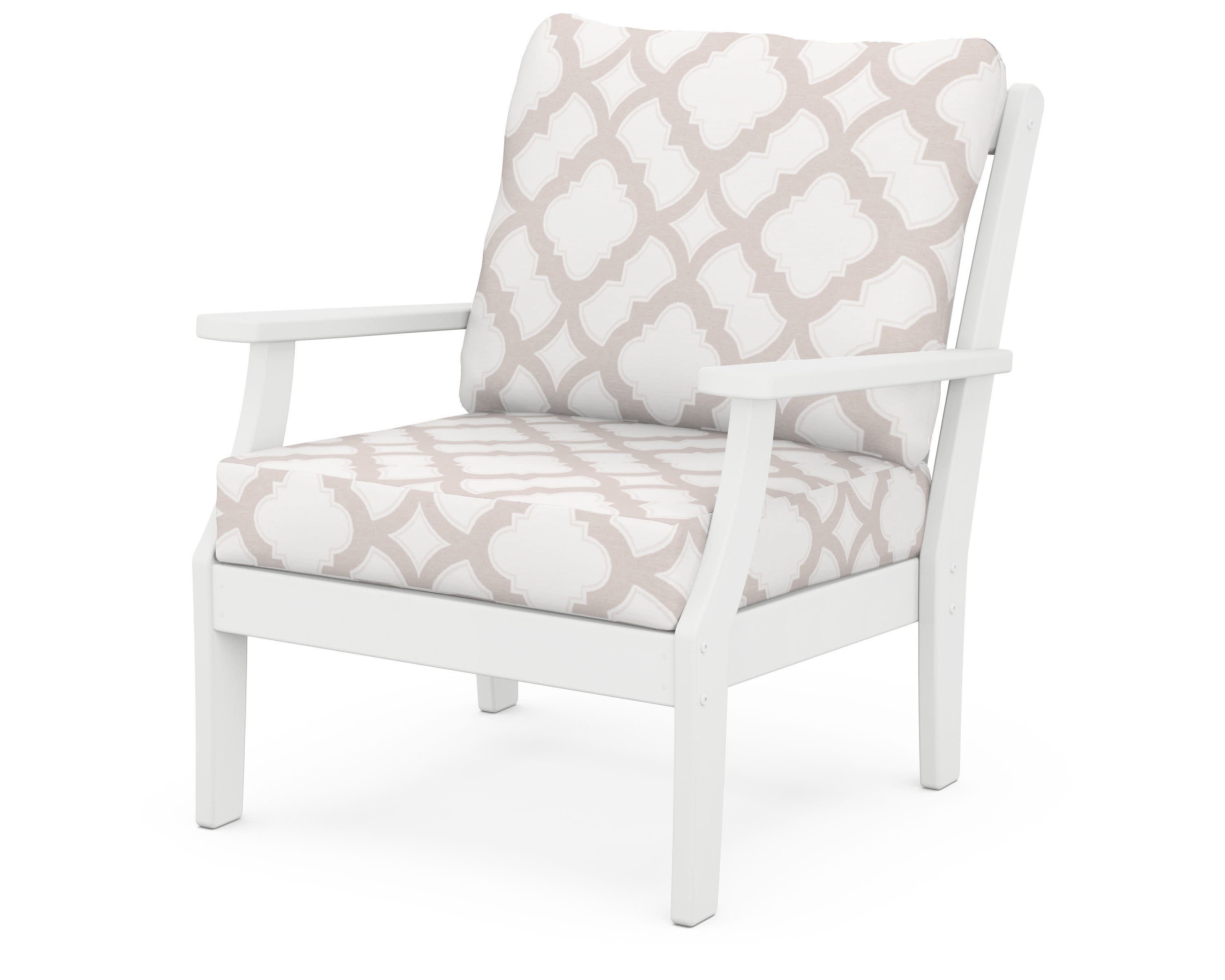 Braxton Deep Seating Chair in White / Trellis Dune Burlap
