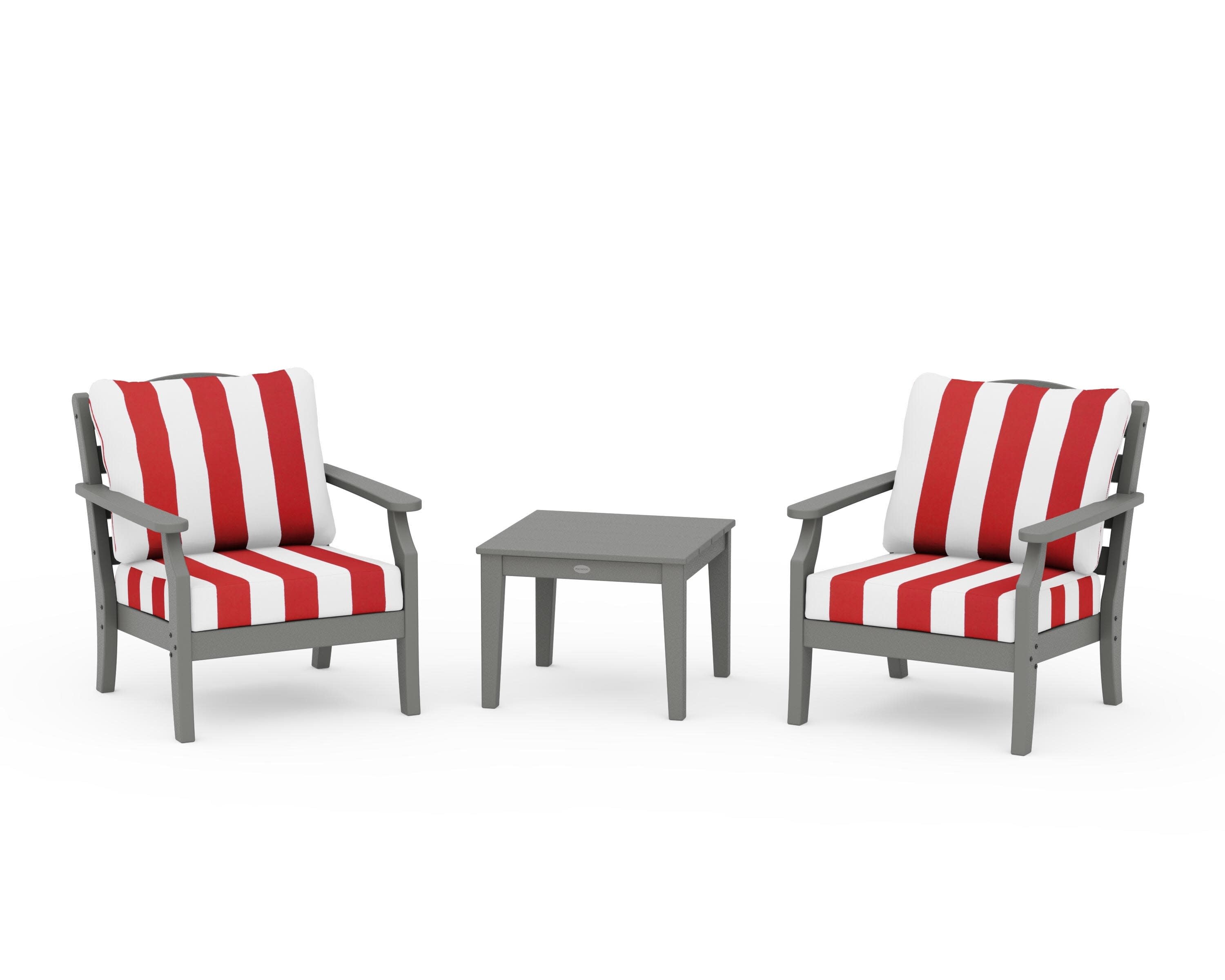 Savannah 3-Piece Deep Seating Set in Slate Grey / Cabana Stripe Crimson