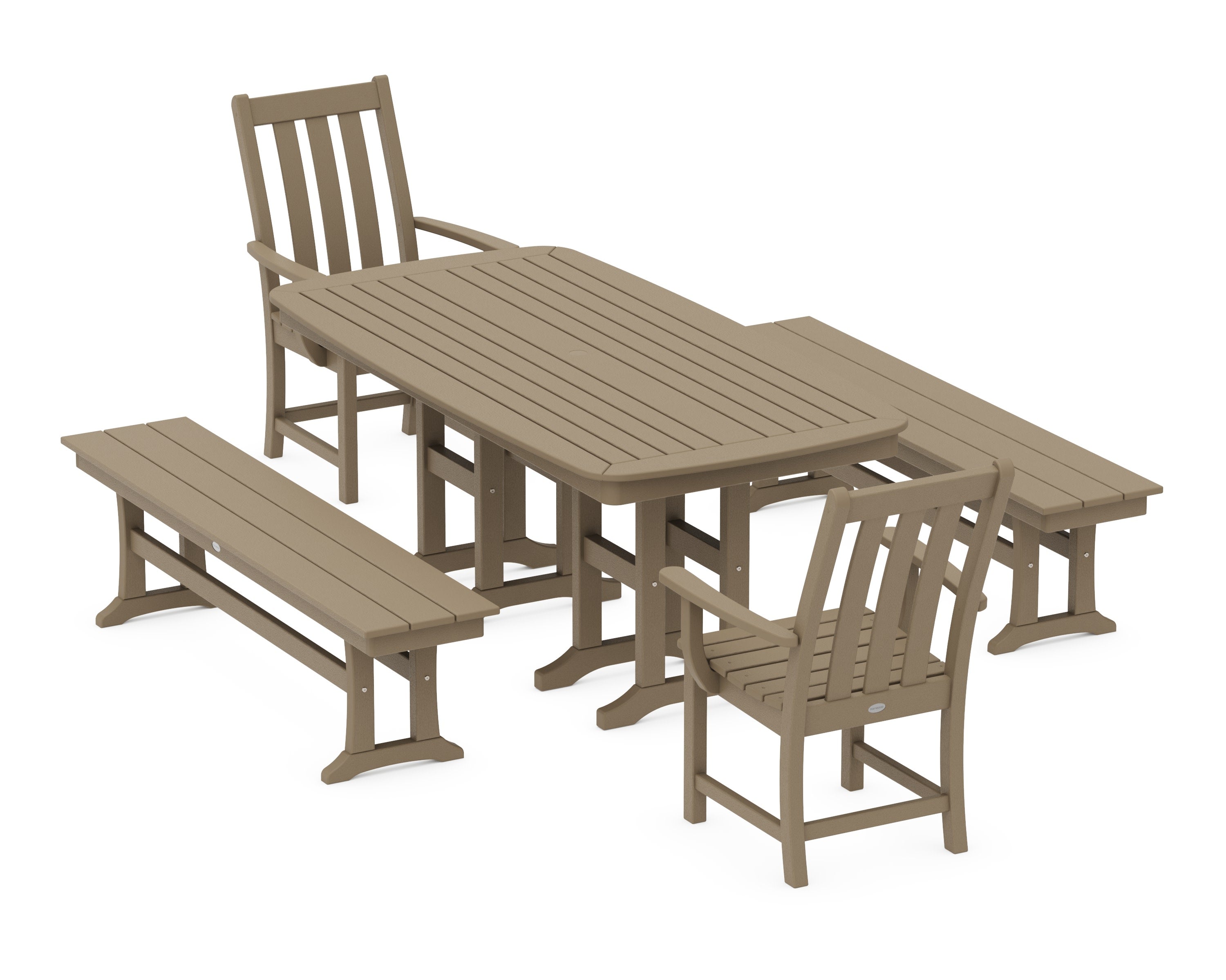 Vineyard 5-Piece Dining Set with Benches in Vintage Sahara