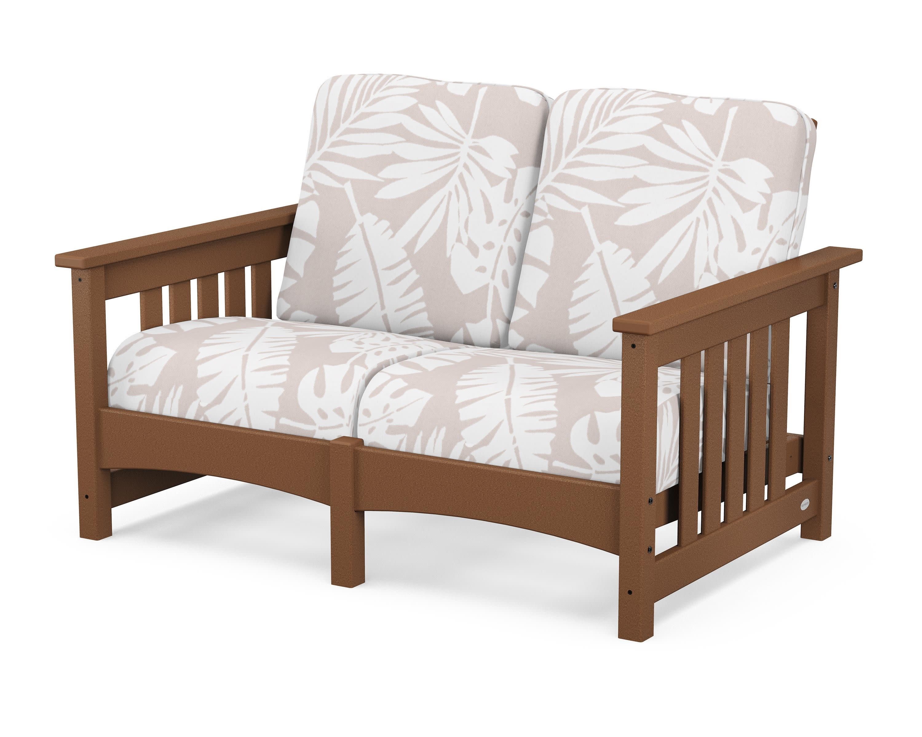 Club Mission Loveseat in Teak / Leaf Dune Burlap