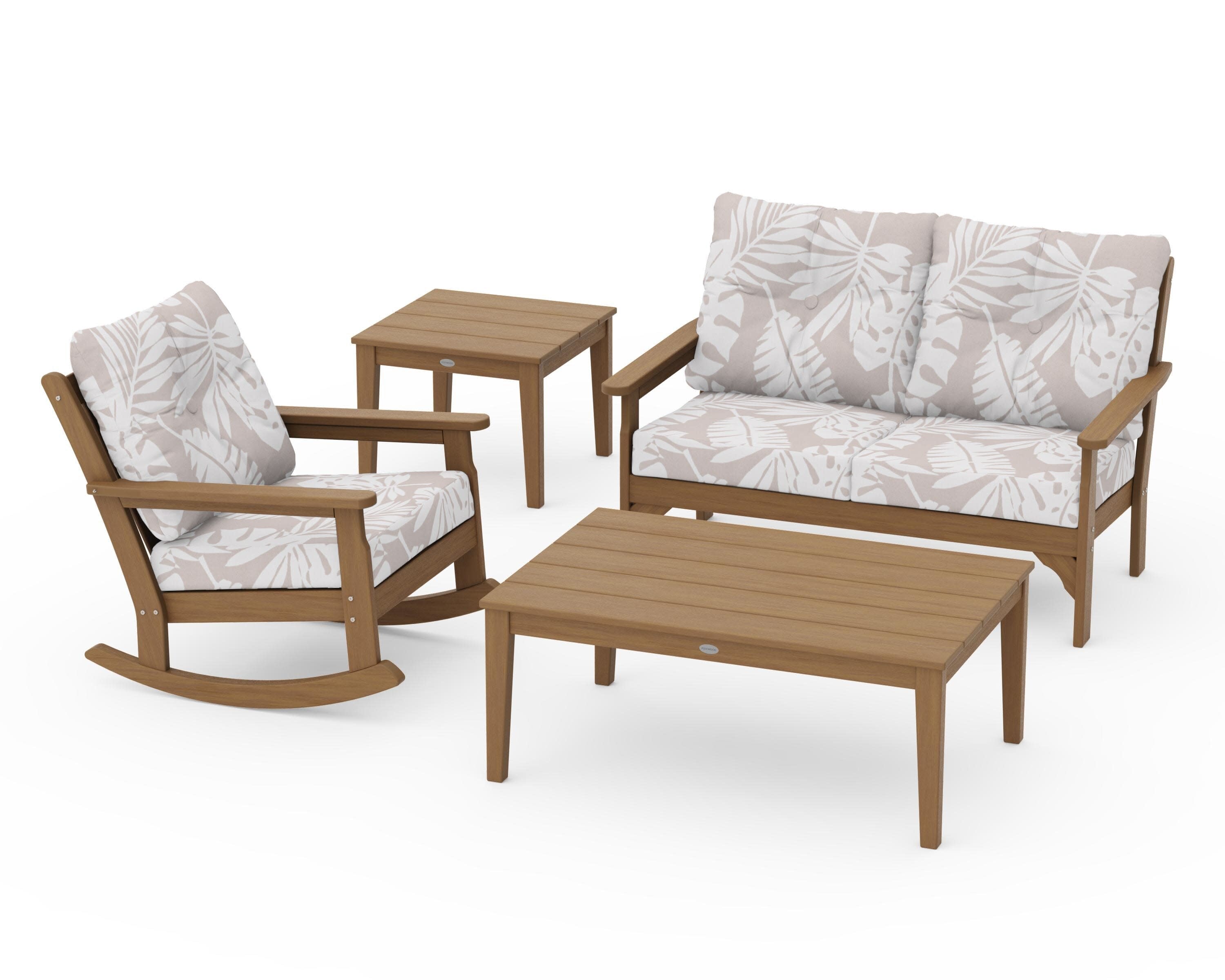 Vineyard 4-Piece Deep Seating Rocker Set in Natural / Leaf Dune Burlap