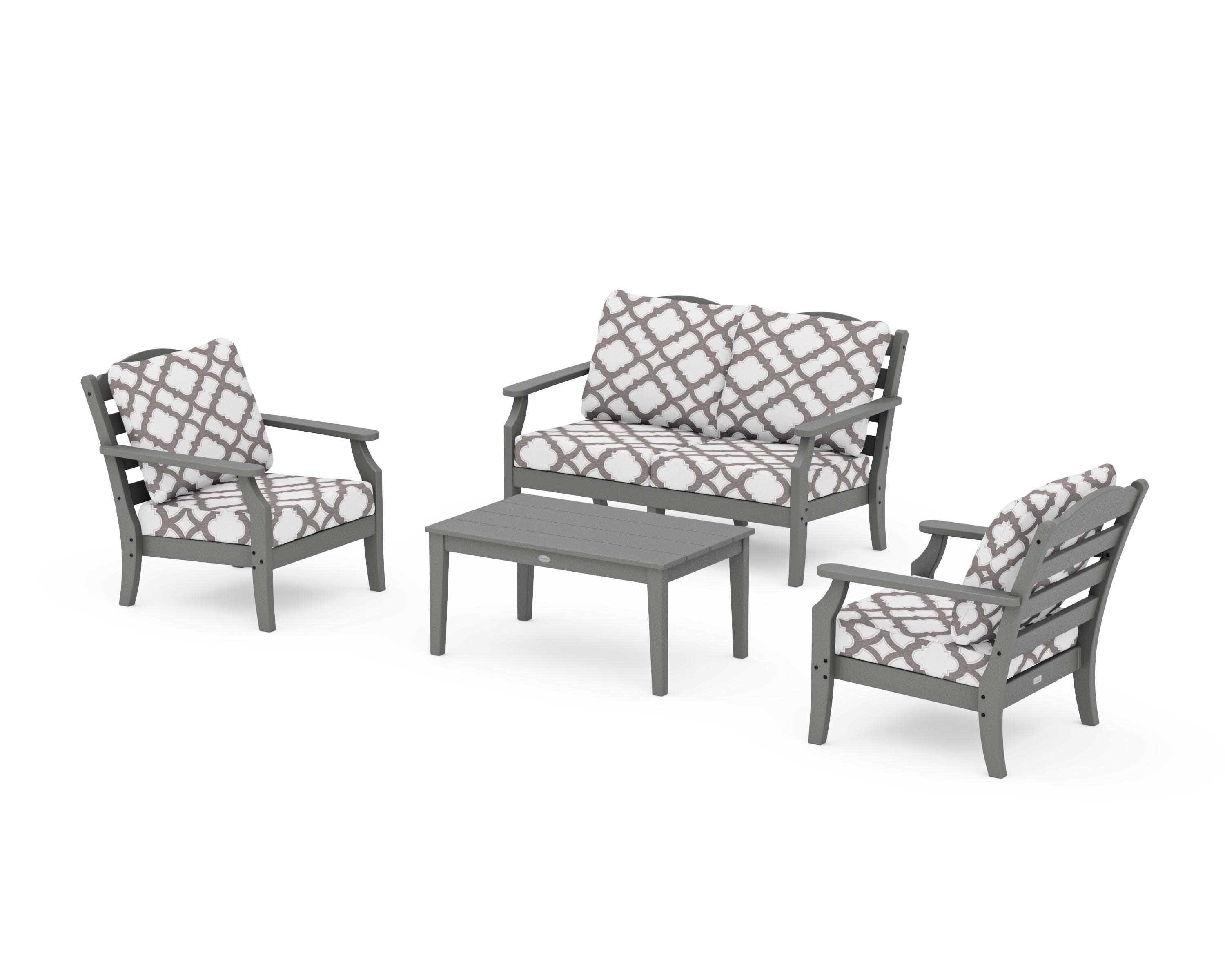Savannah 4-Piece Deep Seating Set with Loveseat in Slate Grey / Trellis Grey Mist