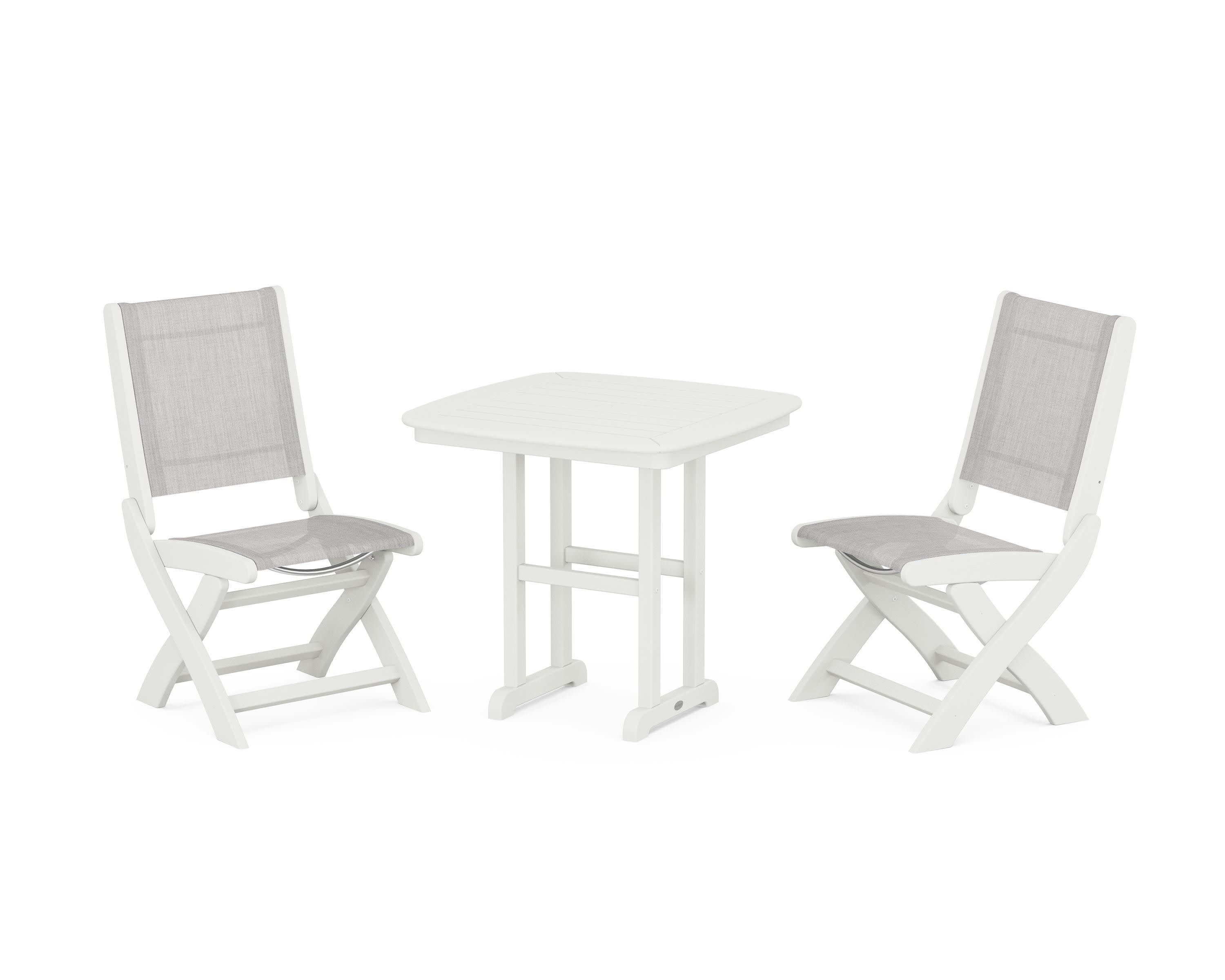 Coastal Folding Side Chair 3-Piece Dining Set in Vintage White / Parchment Sling