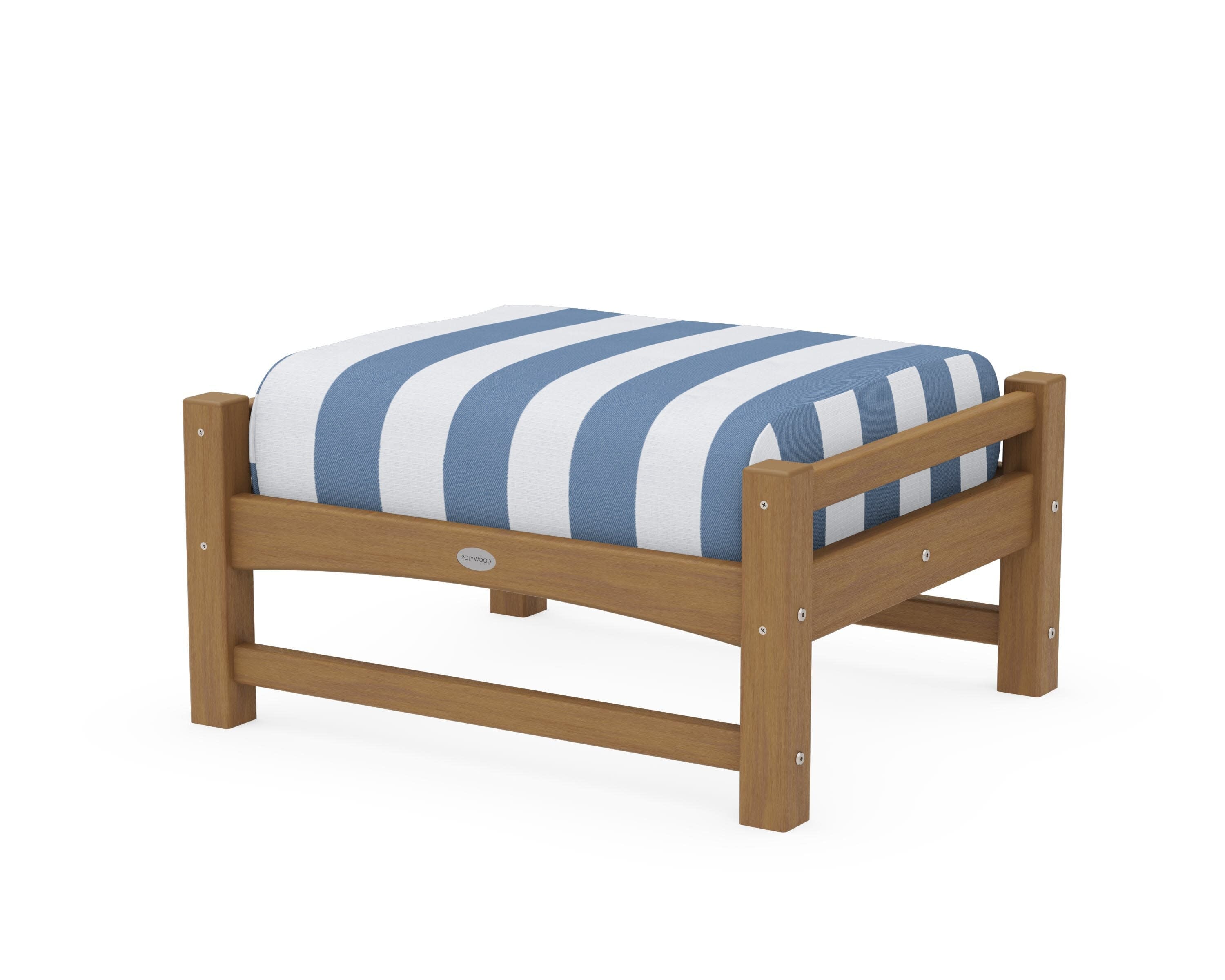 Club Ottoman in Natural / Cabana Stripe Sky Blue
