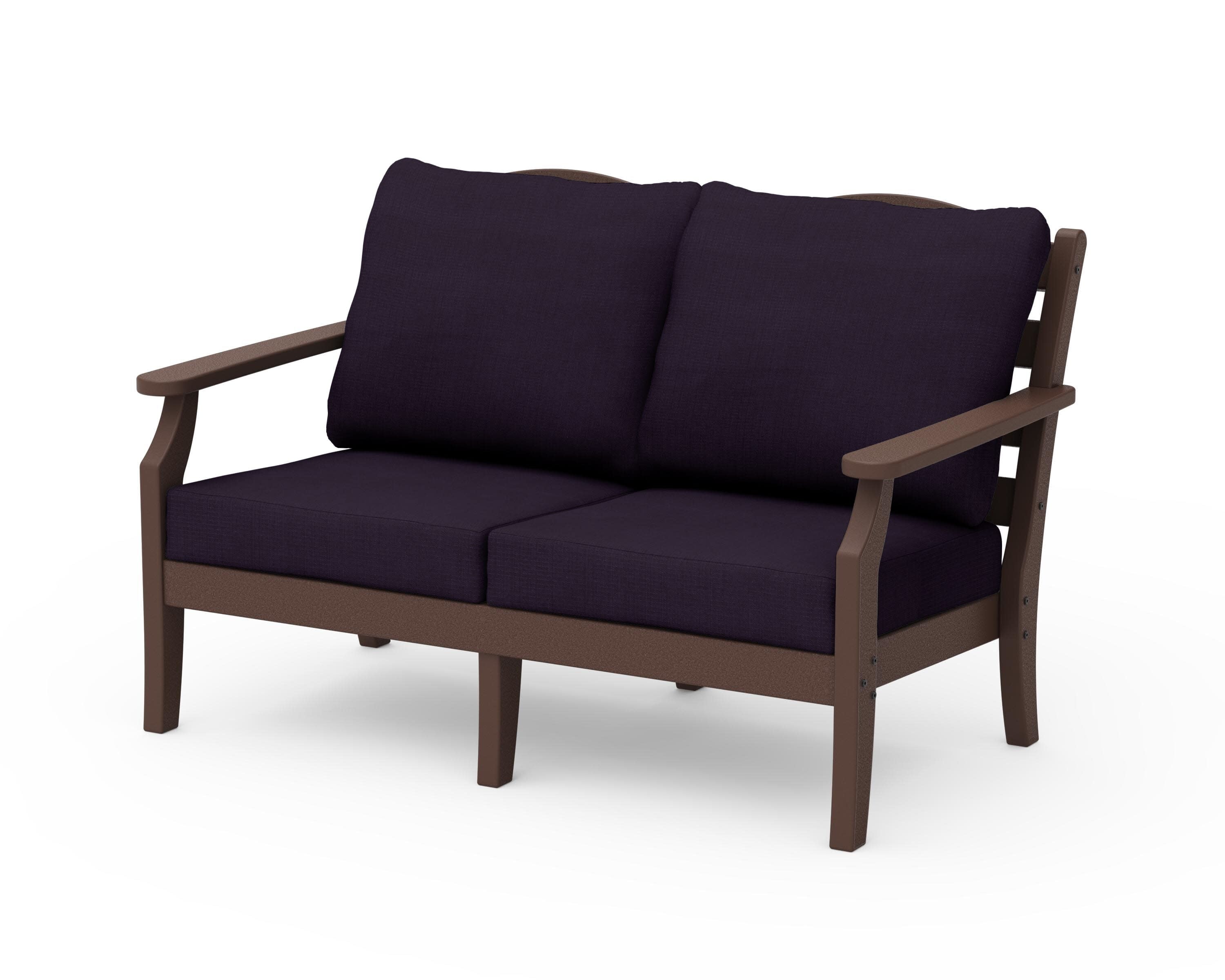 Savannah Deep Seating Loveseat in Mahogany / Navy Linen
