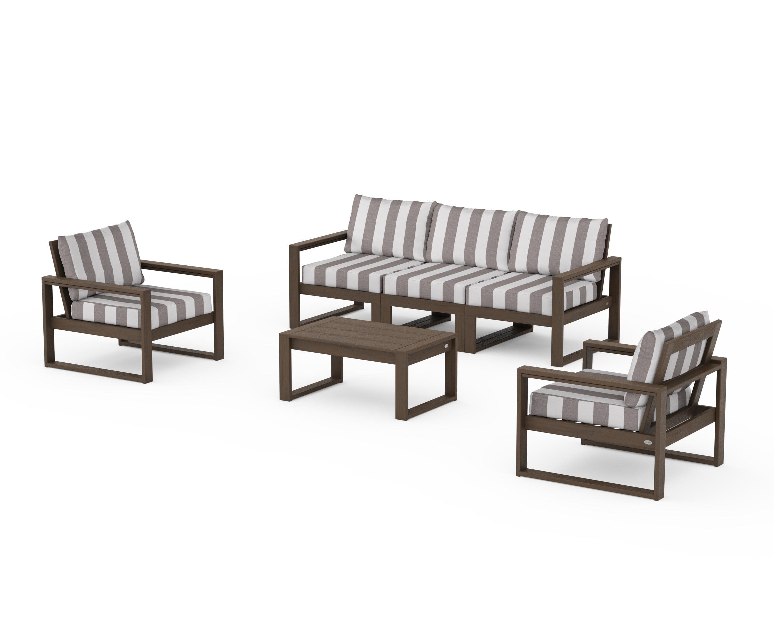 EDGE Sectional 4-Piece Deep Seating Set with Sofa in Kona / Cabana Stripe Grey Mist