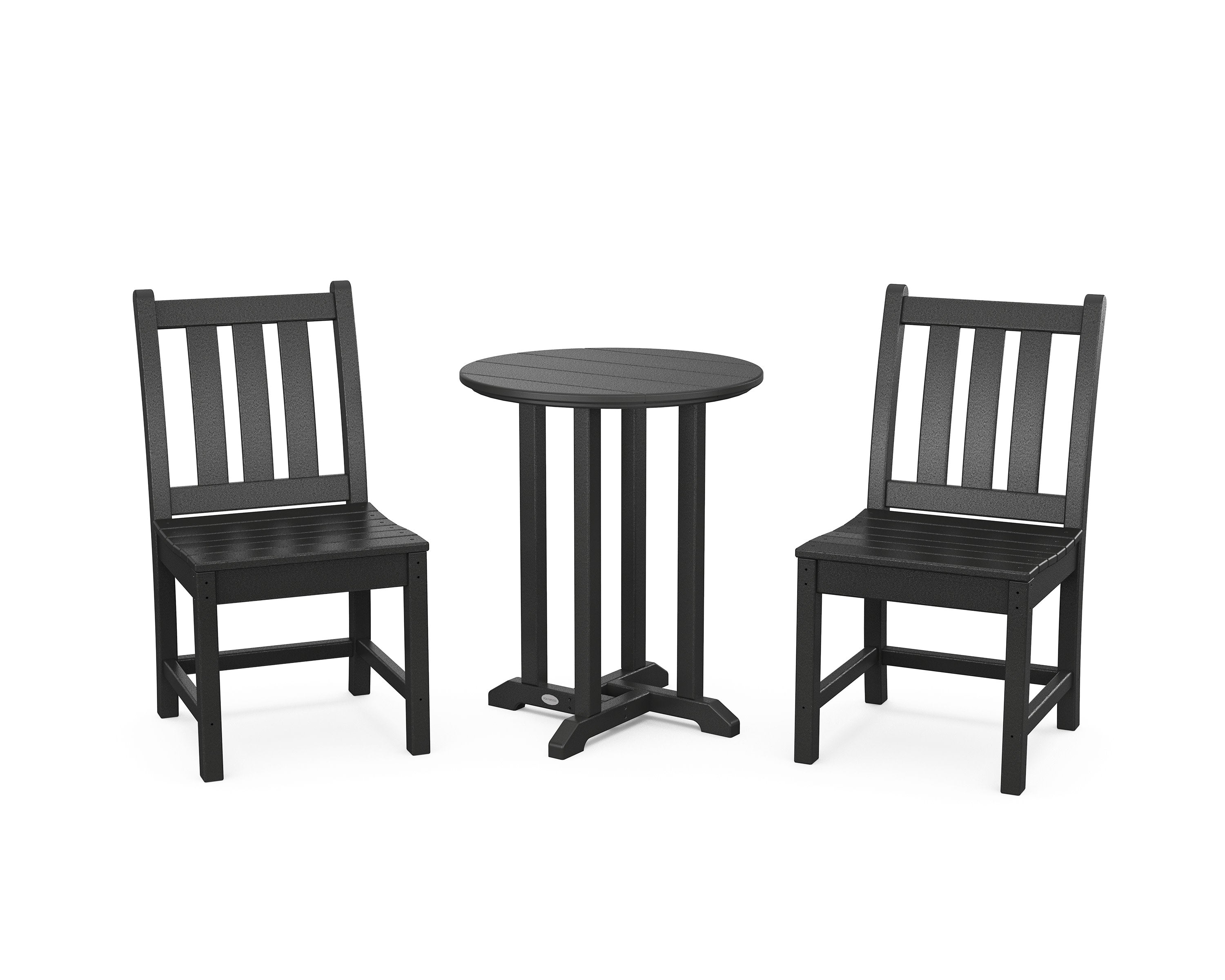 Traditional Garden Side Chair 3-Piece Round Bistro Dining Set in Black