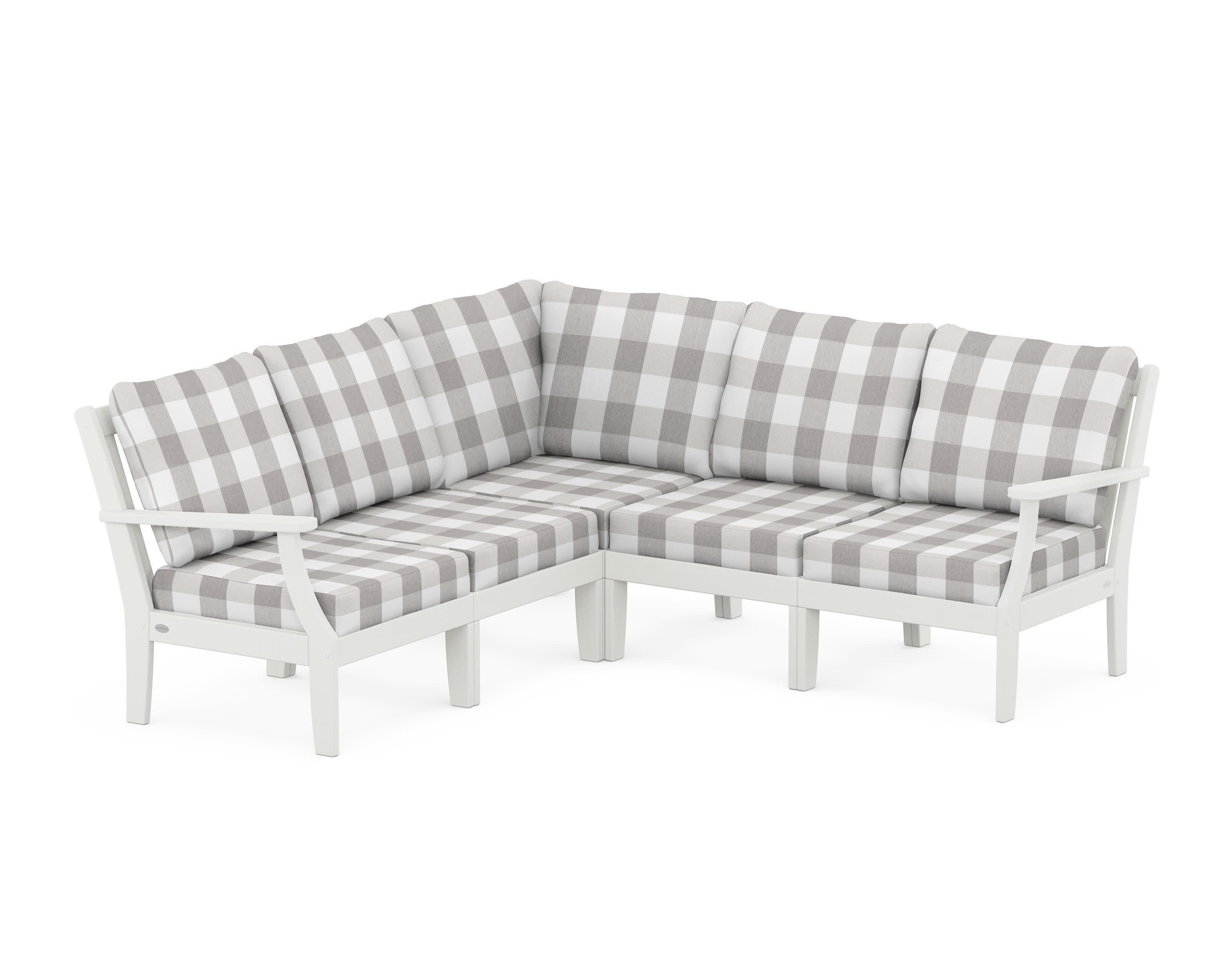 Braxton Modular 5-Piece Deep Seating Set in Vintage White / Buffalo Plaid Grey Mist