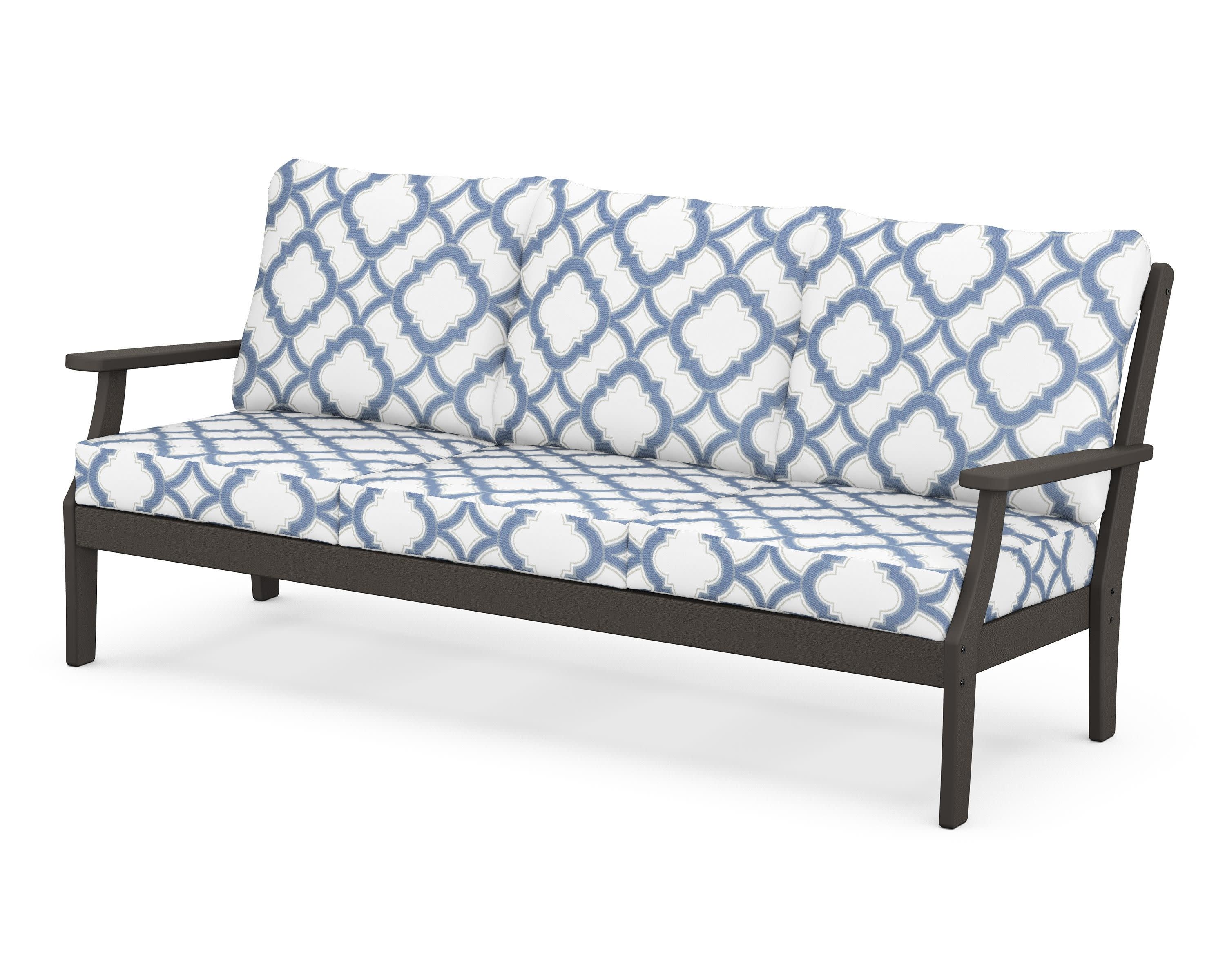 Braxton Deep Seating Sofa in Vintage Coffee / Trellis Sky Blue
