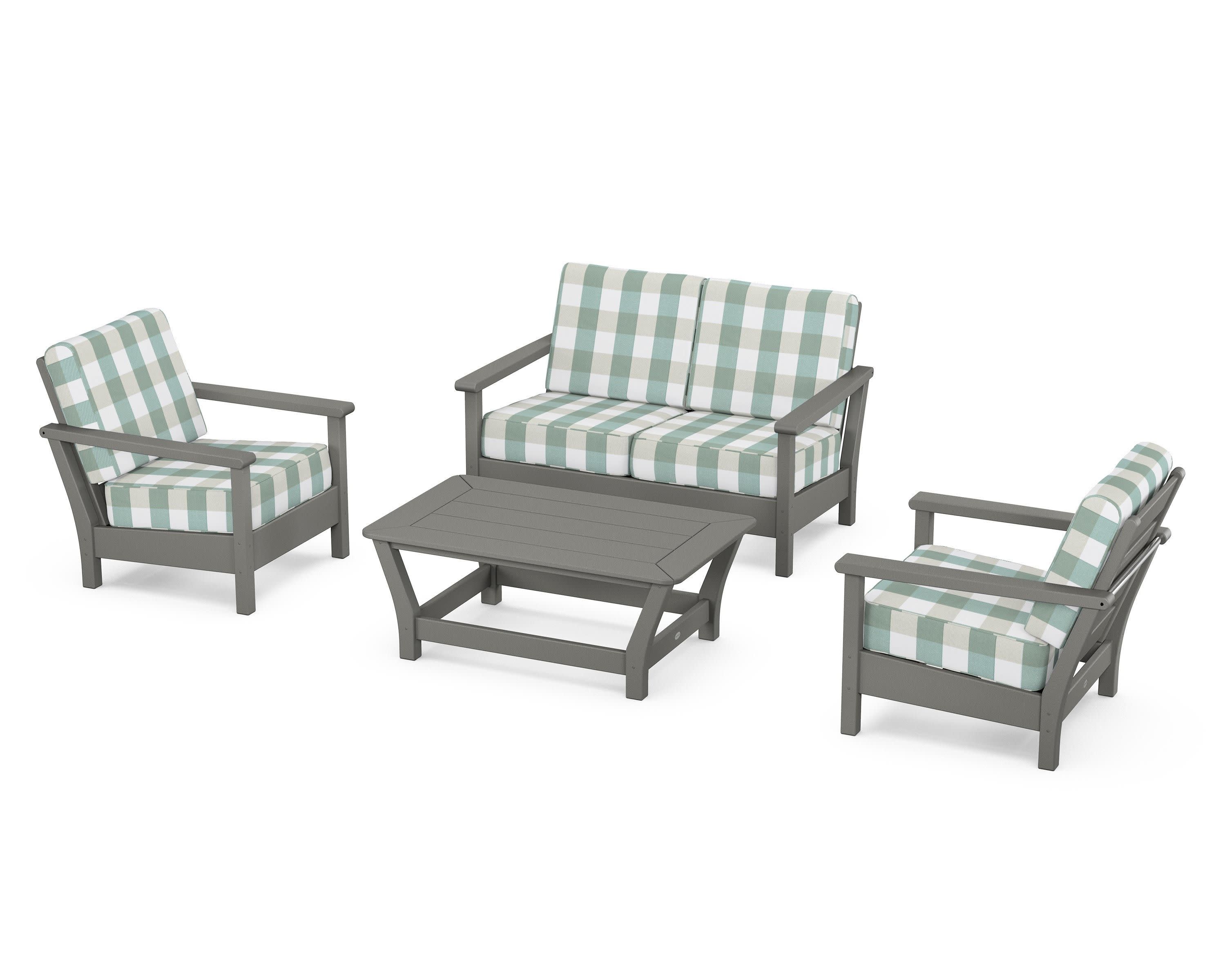 Harbour 4-Piece Deep Seating Set in Slate Grey / Buffalo Plaid Glacier Spa