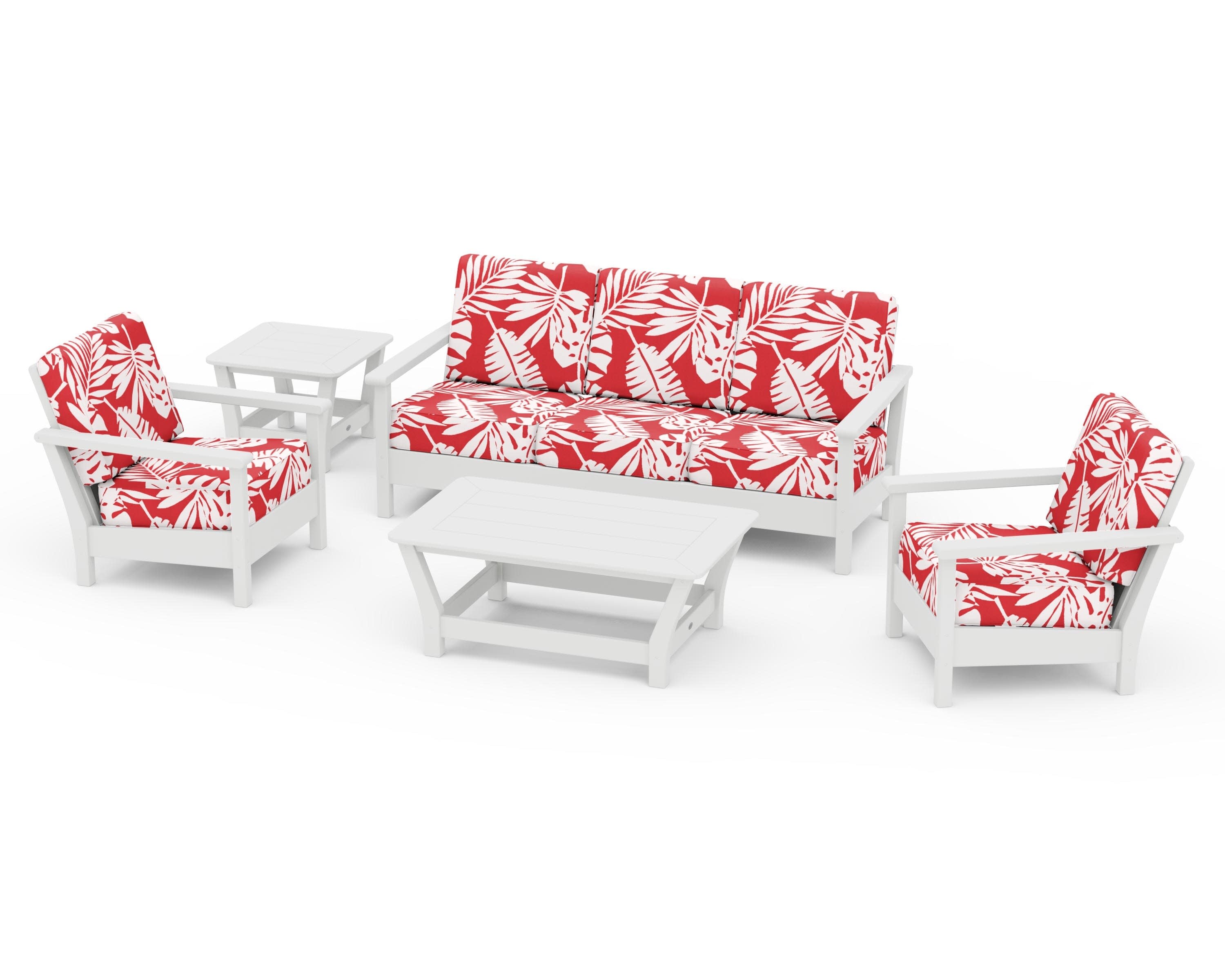 Harbour 5-Piece Deep Seating Set in White / Leaf Crimson