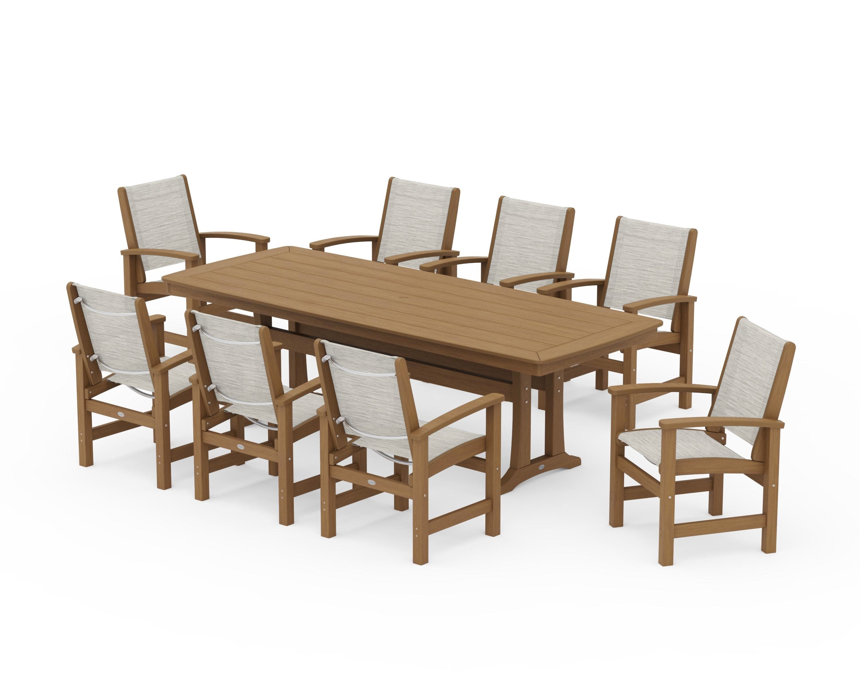 Coastal 9-Piece Dining Set with Trestle Legs in Natural / Birch Sling