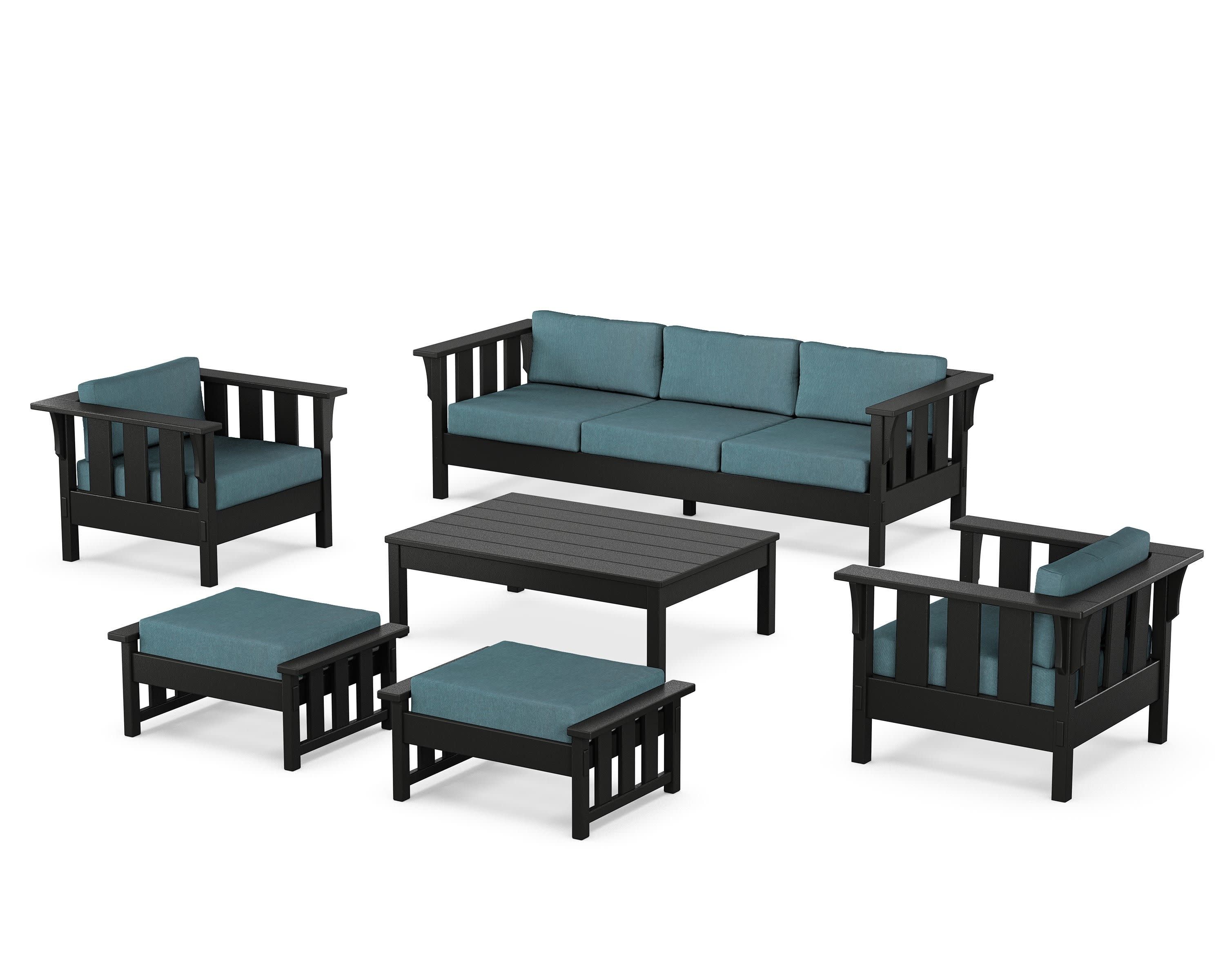 Acadia 6-Piece Lounge Sofa Set in Black / Ocean Teal